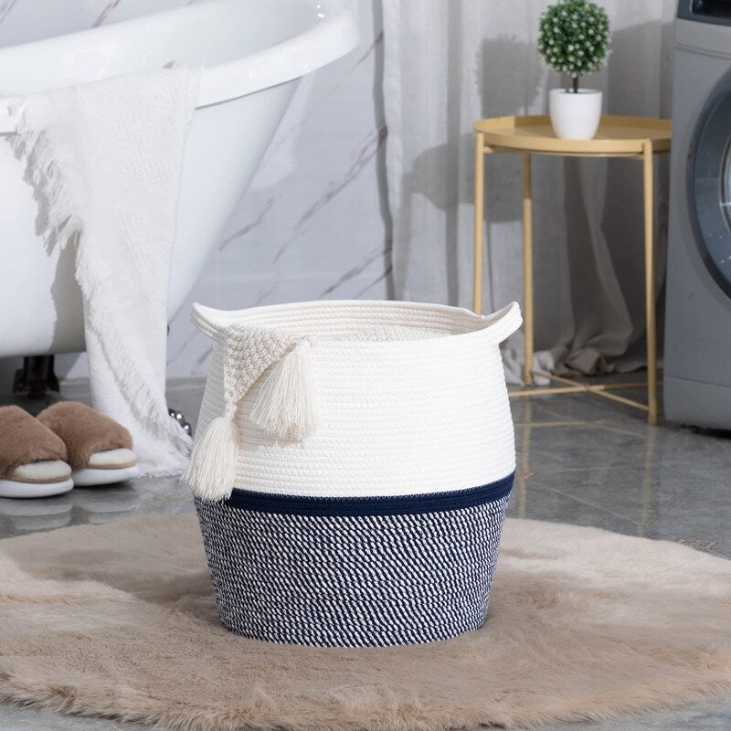 Large Cotton Rope Basket Baby Laundry Hamper - 17L x 17W x 17H