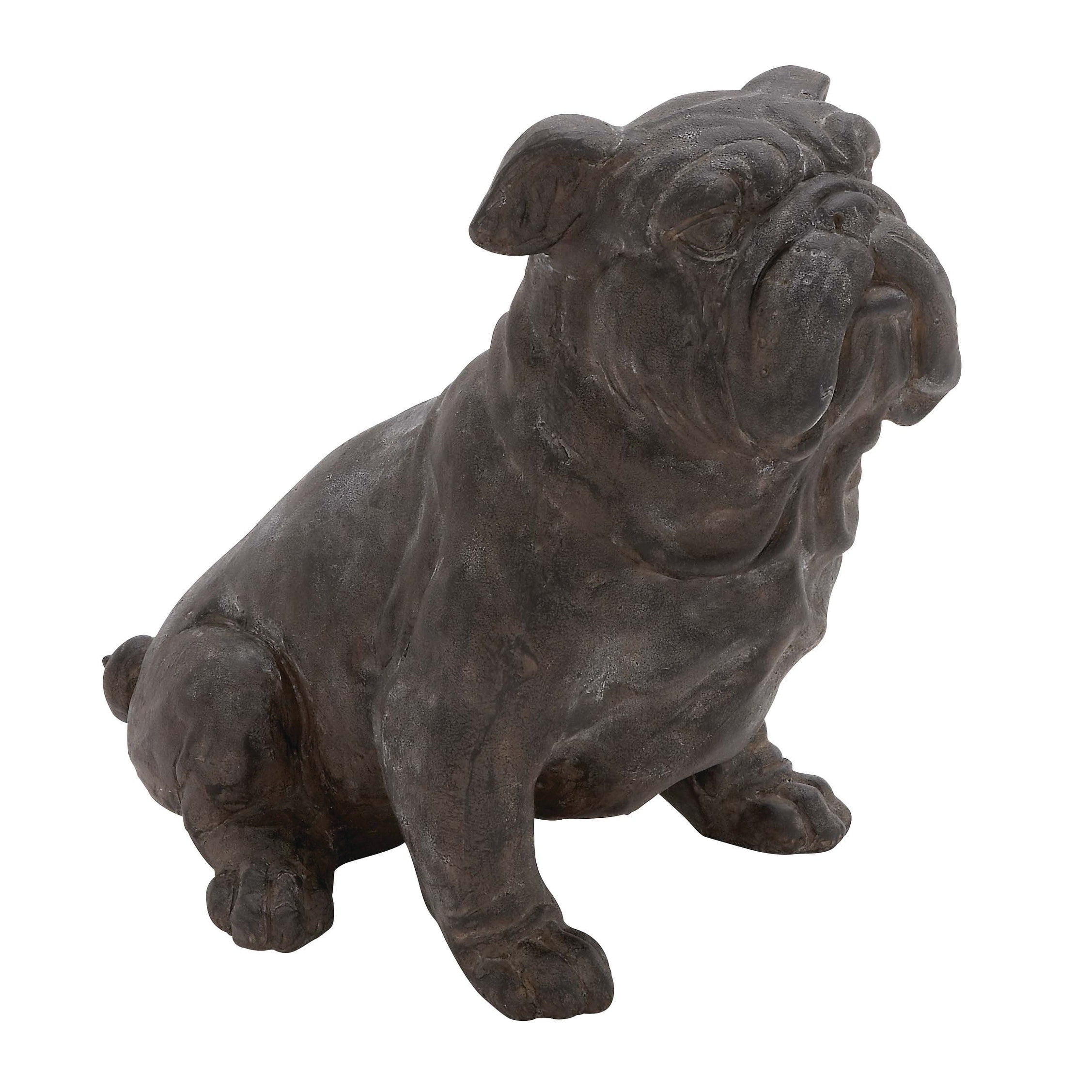 Brown Polystone Distressed Sitting Bulldog Sculpture