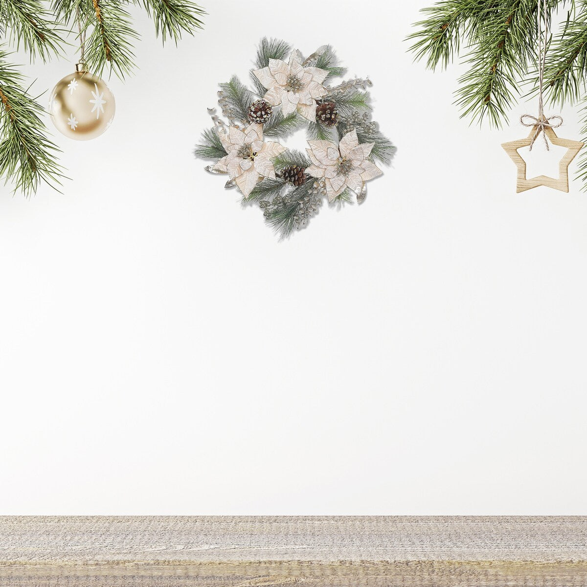 Poinsettia And Pinecone Wreath - Multi