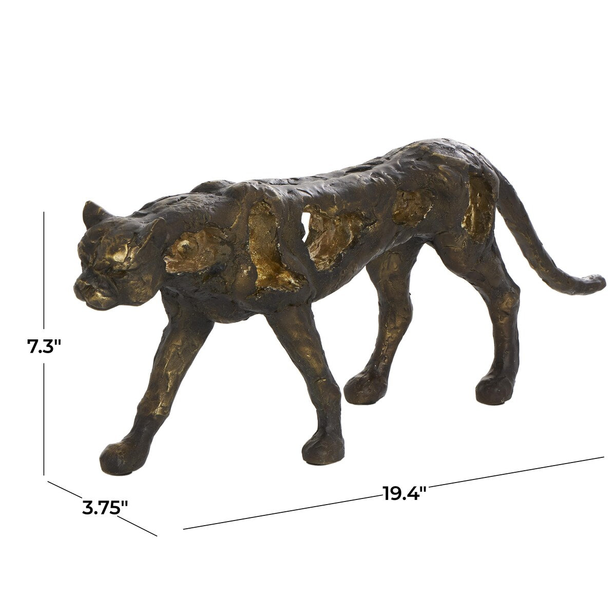 Polystone Leopard Distressed Textured Decorative Sculpture with Cutouts and Gold Accents - Bronze - Roche River Decor