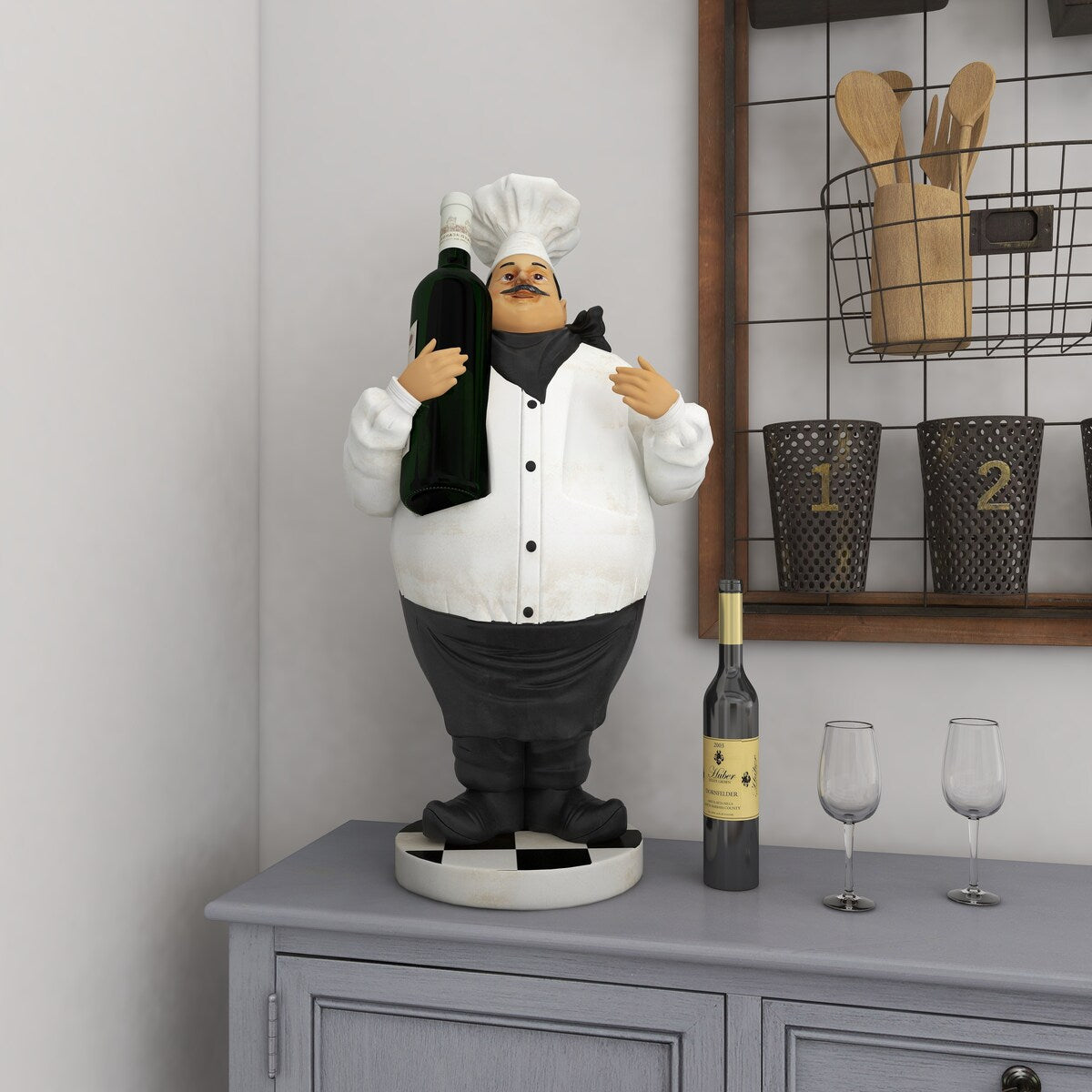 Polystone Chef Decorative Sculpture with 2 Wine Holder Slots - White - Roche River Decor