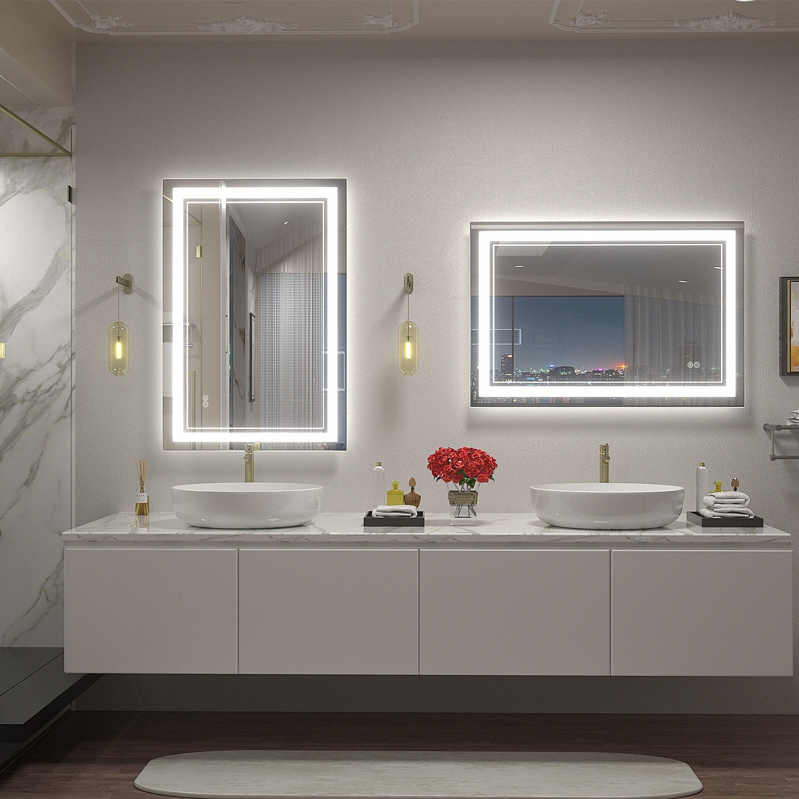 Apmir Frameless LED Anti-fog Bathroom Vanity Mirror in Tempered Glass