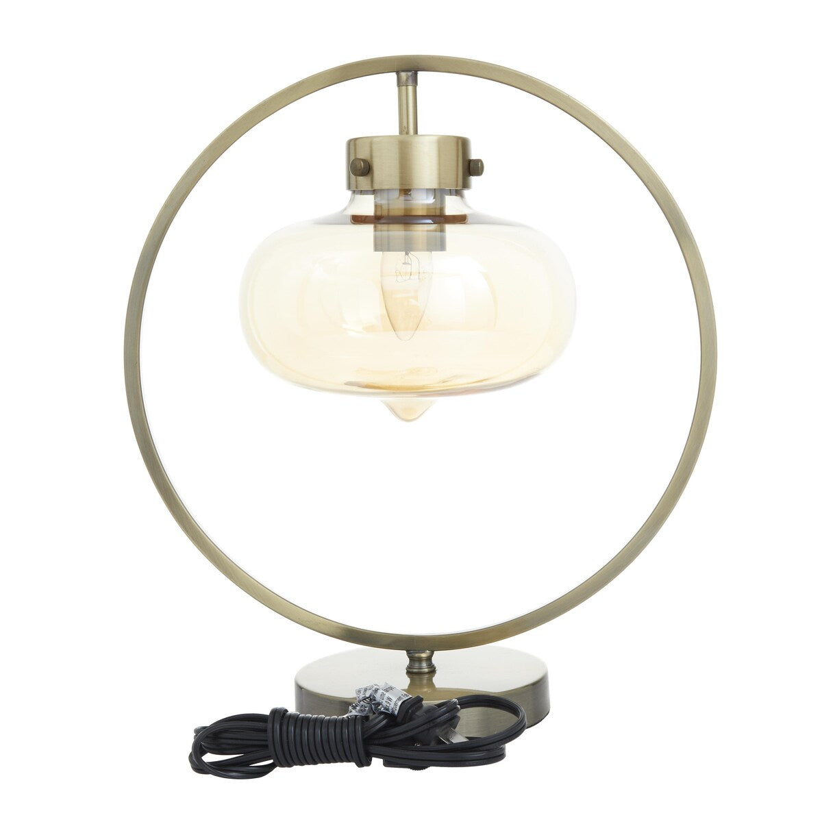 Metal Circular Framed Room Accent Lamp with Hanging Glass Shade - Gold - Roche River Decor