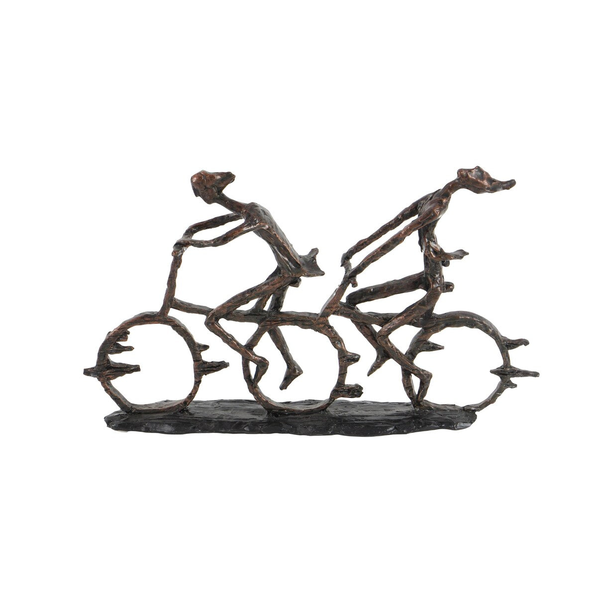 Polystone People Bicycling Decorative Sculpture with Copper Texturing - Bronze - Roche River Decor