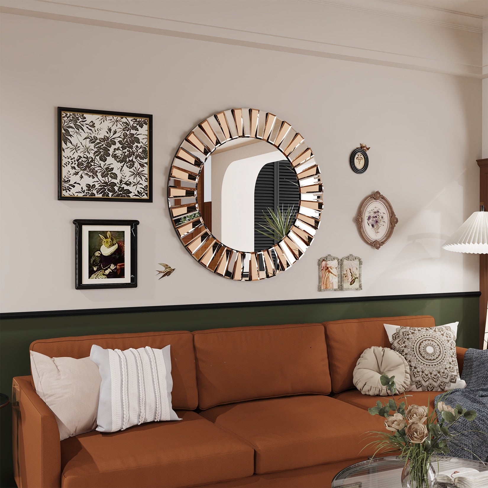 Large Round Accent Beveled Wall Mirror