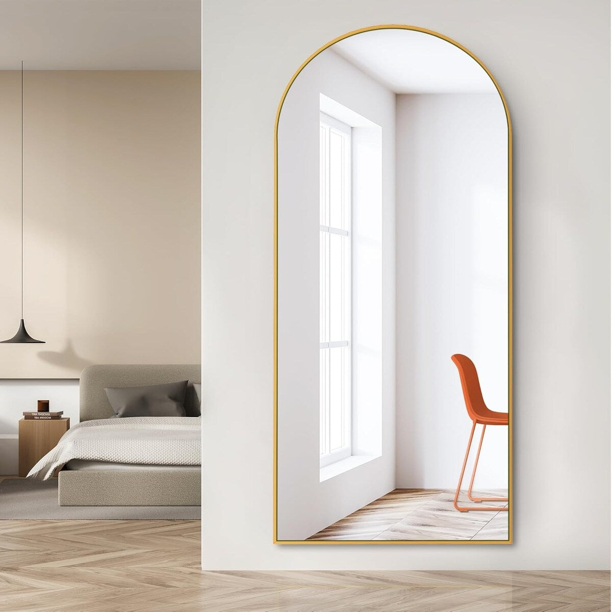 71x24 Inch Arch Full Length Mirror, Standing Floor Mirror, Full Body Mirror for Living Room, Bedroom, Bathroom (Wooden Frame)