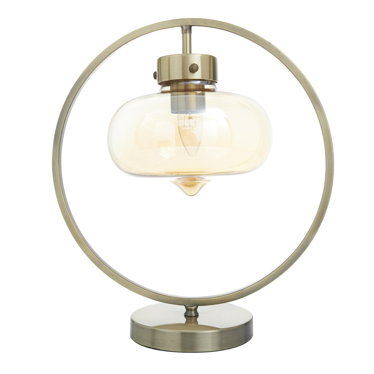 Metal Circular Framed Room Accent Lamp with Hanging Glass Shade - Gold - Roche River Decor