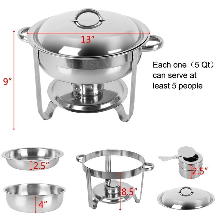 5Qt Stainless Steel Chafing Dish Round Chafer Buffet Catering Warmer Set