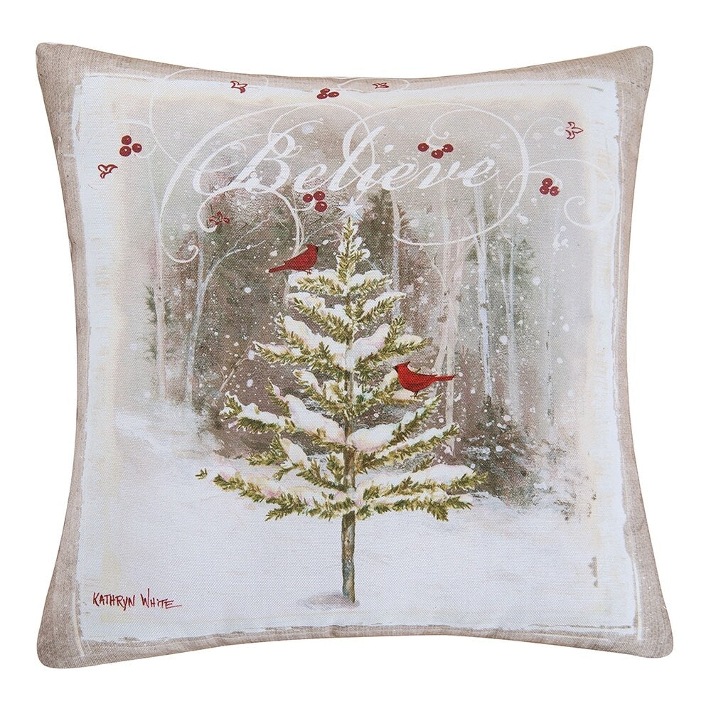 Christmas Believe Tree Printed 18 Inch Accent Decorative Accent Throw Pillow