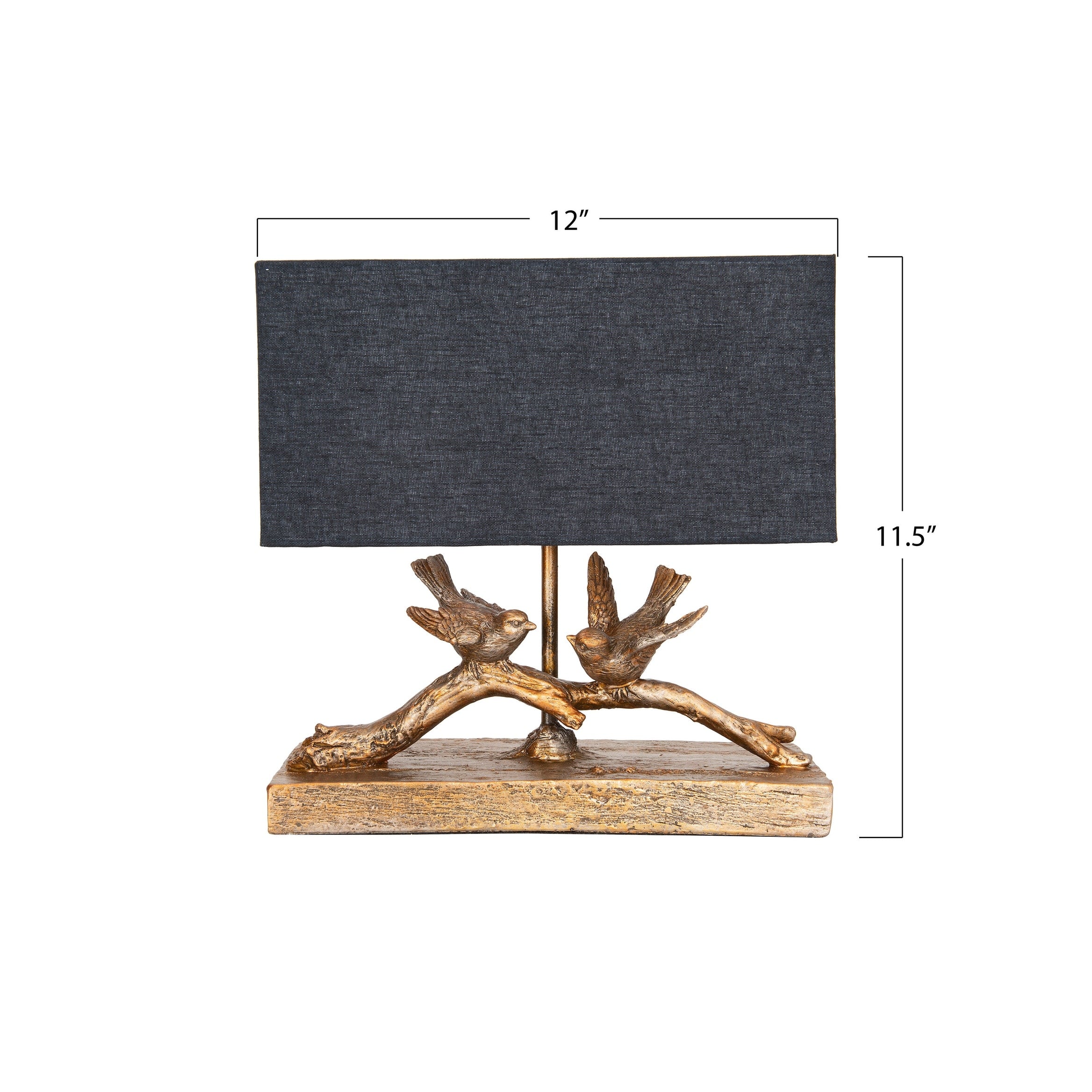 Rustic Birds-On-Branch Lamp with Rectangle Shade