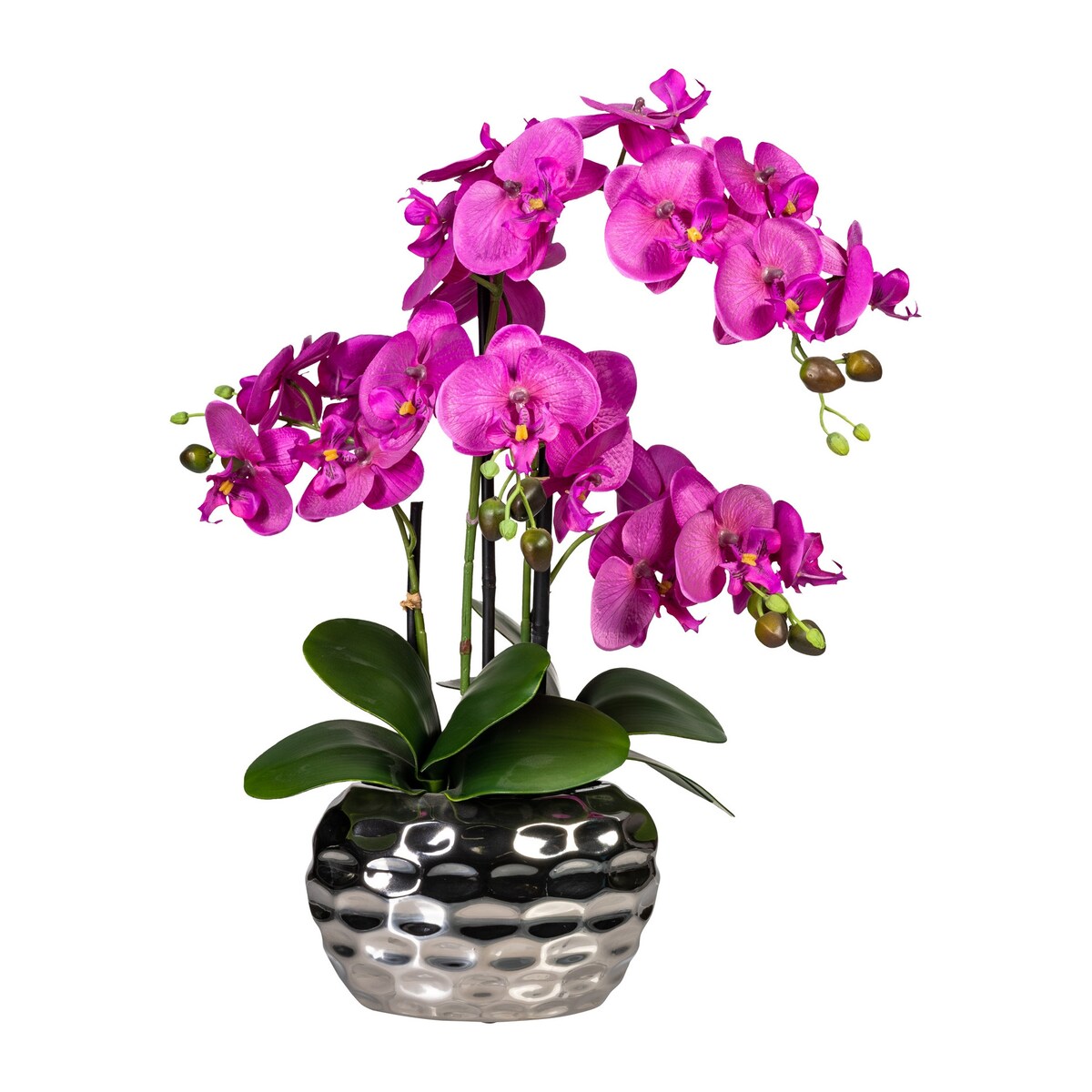 Artificial Orchid Phalaenopsis Plant Including Metallic Vase, 24