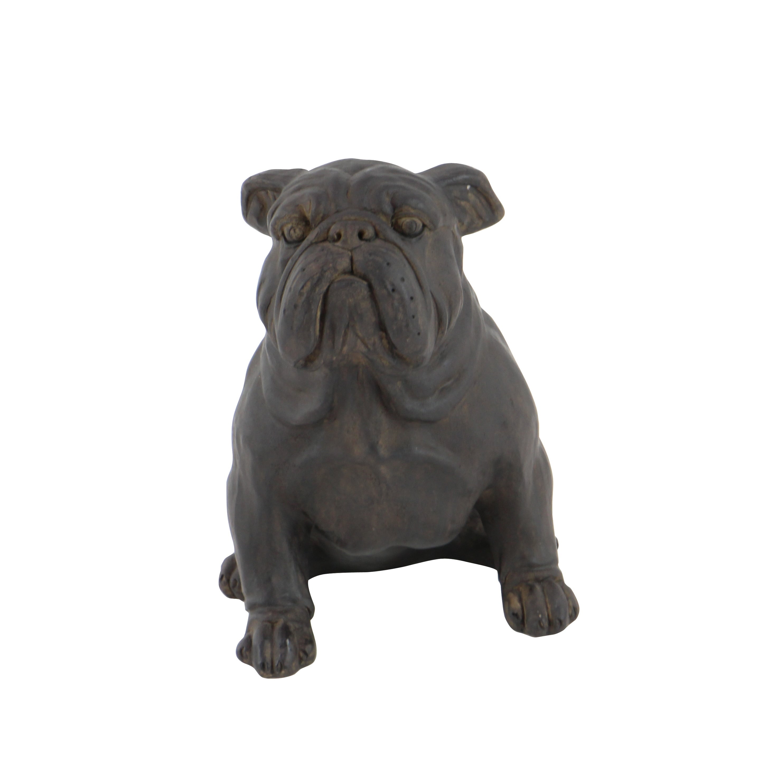 Brown Polystone Distressed Sitting Bulldog Sculpture