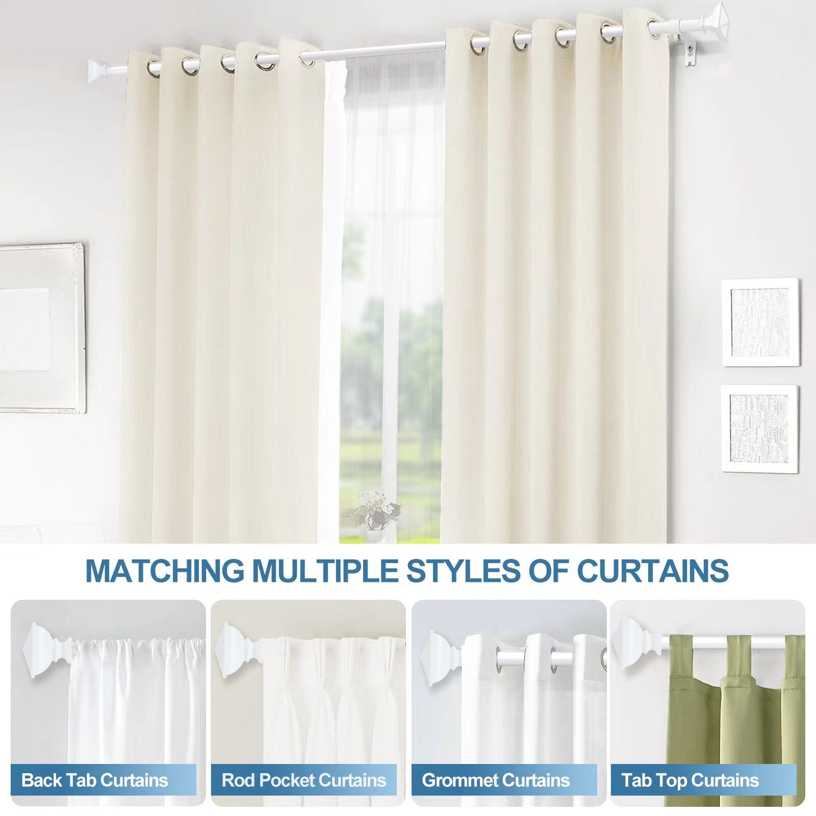 Modern Square Urn Adjustable Drapery Curtain Rod with Clip Rings