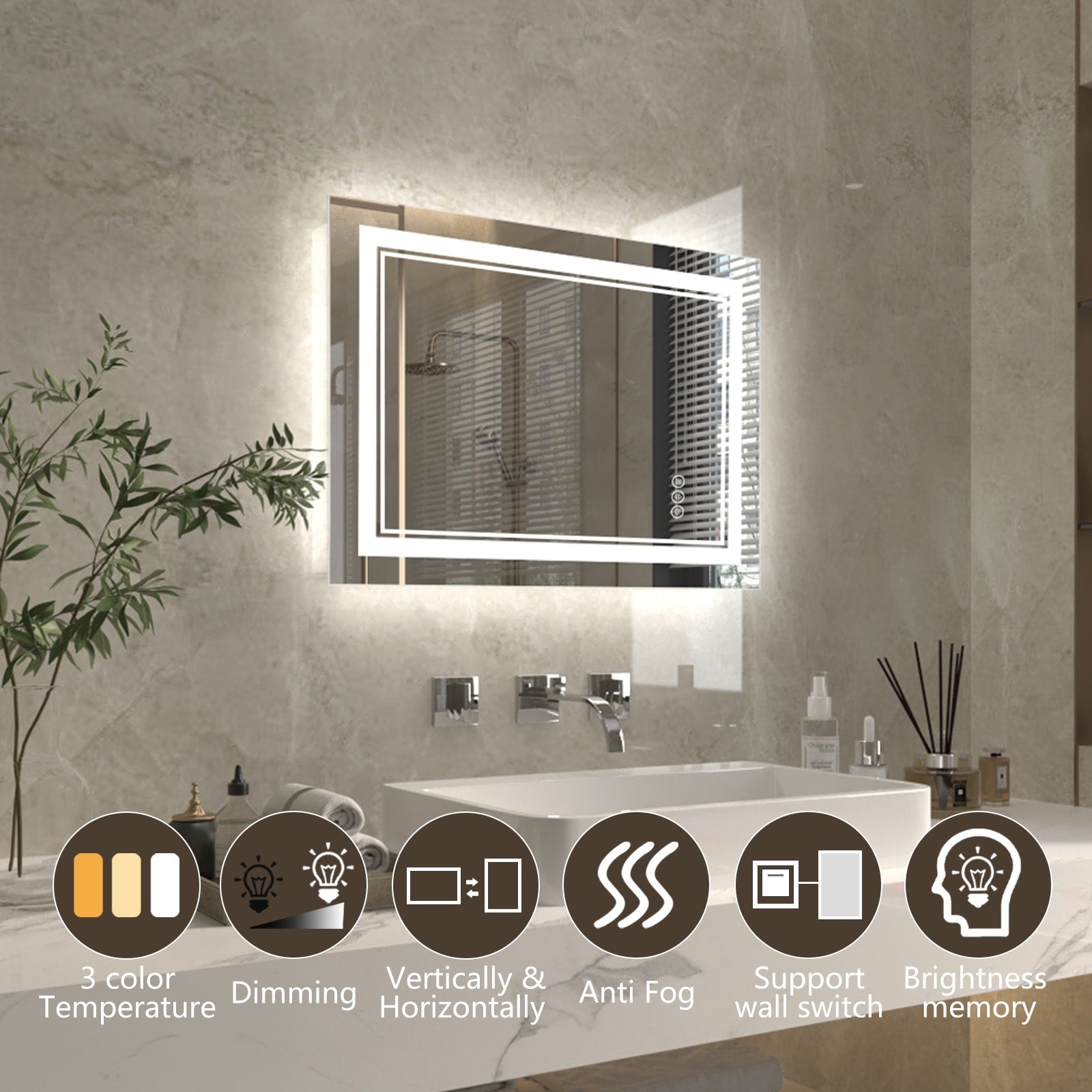 ExBrite Anti-Fog LED Bathroom Mirror with Endless Dimming