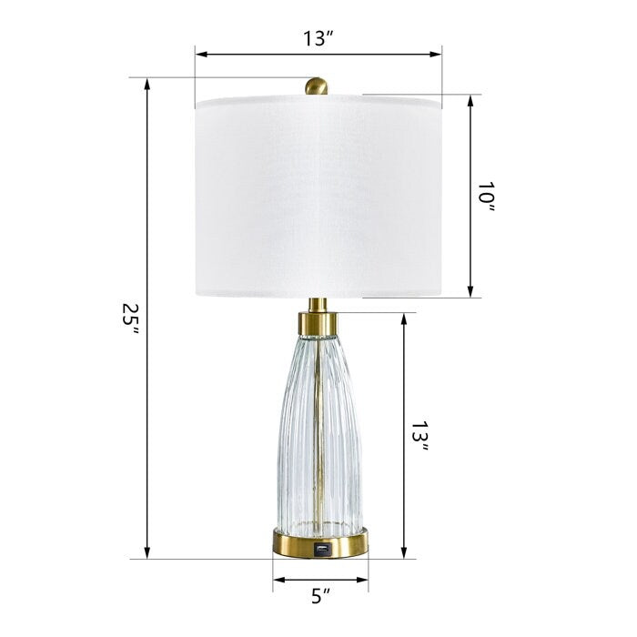 25'' Metal Glass USB Table Lamp Set