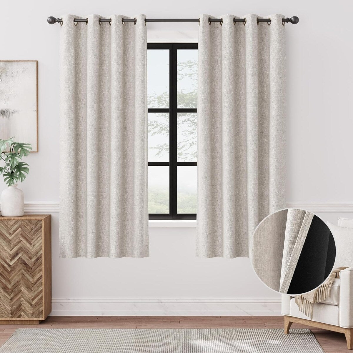 90% Blackout Faux Linen Curtains Thermal Insulated Room Darkening Curtains, 2 Panels Set, Grommet Top Window Treatments