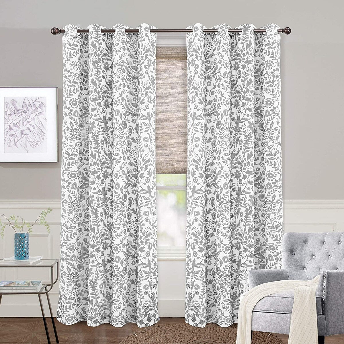 Porch & Den Ouzel Floral Watercolor Blackout Lined Window Curtain Panel Pair