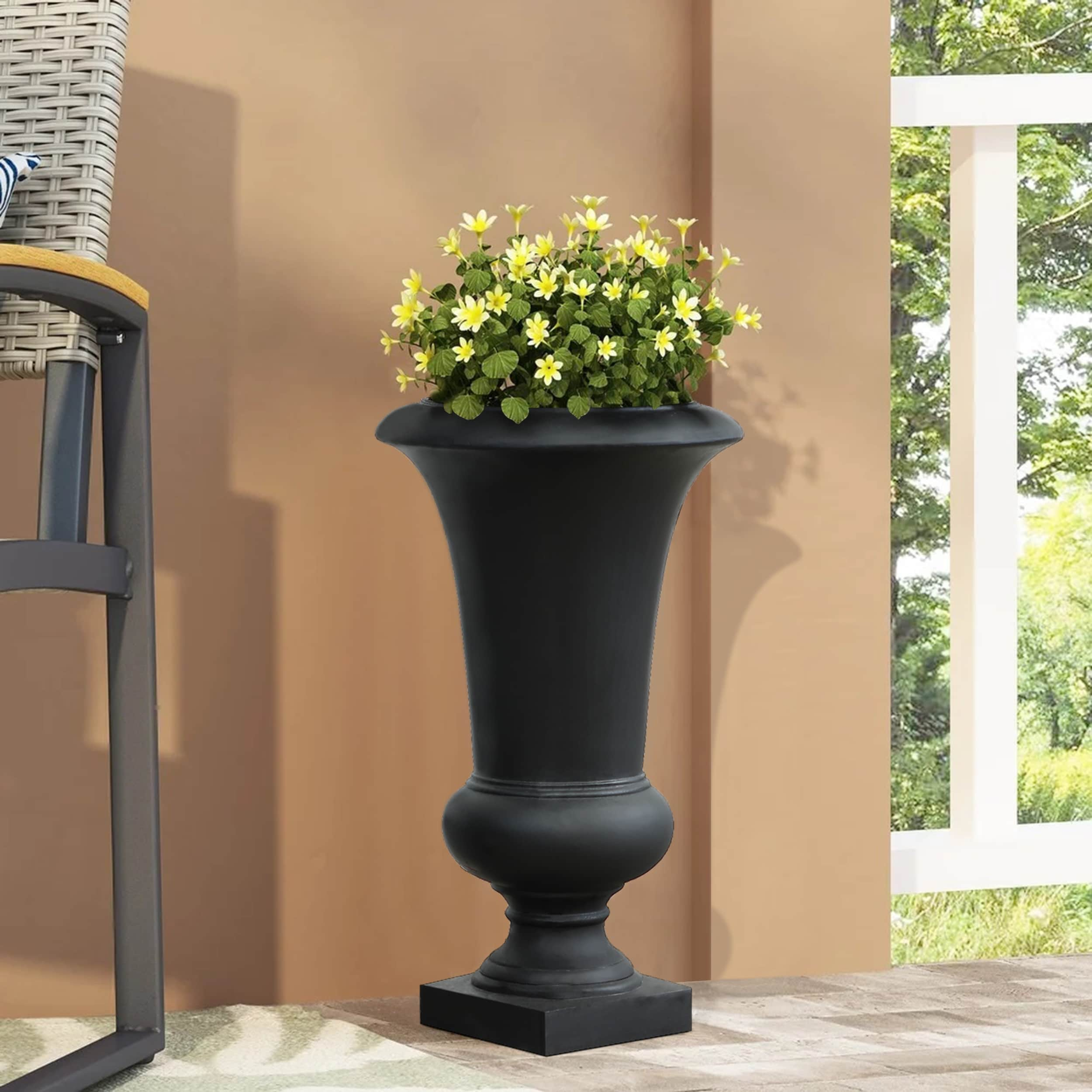 22.75 H Handmade Fiber Stone Tall Urn Planter Pot