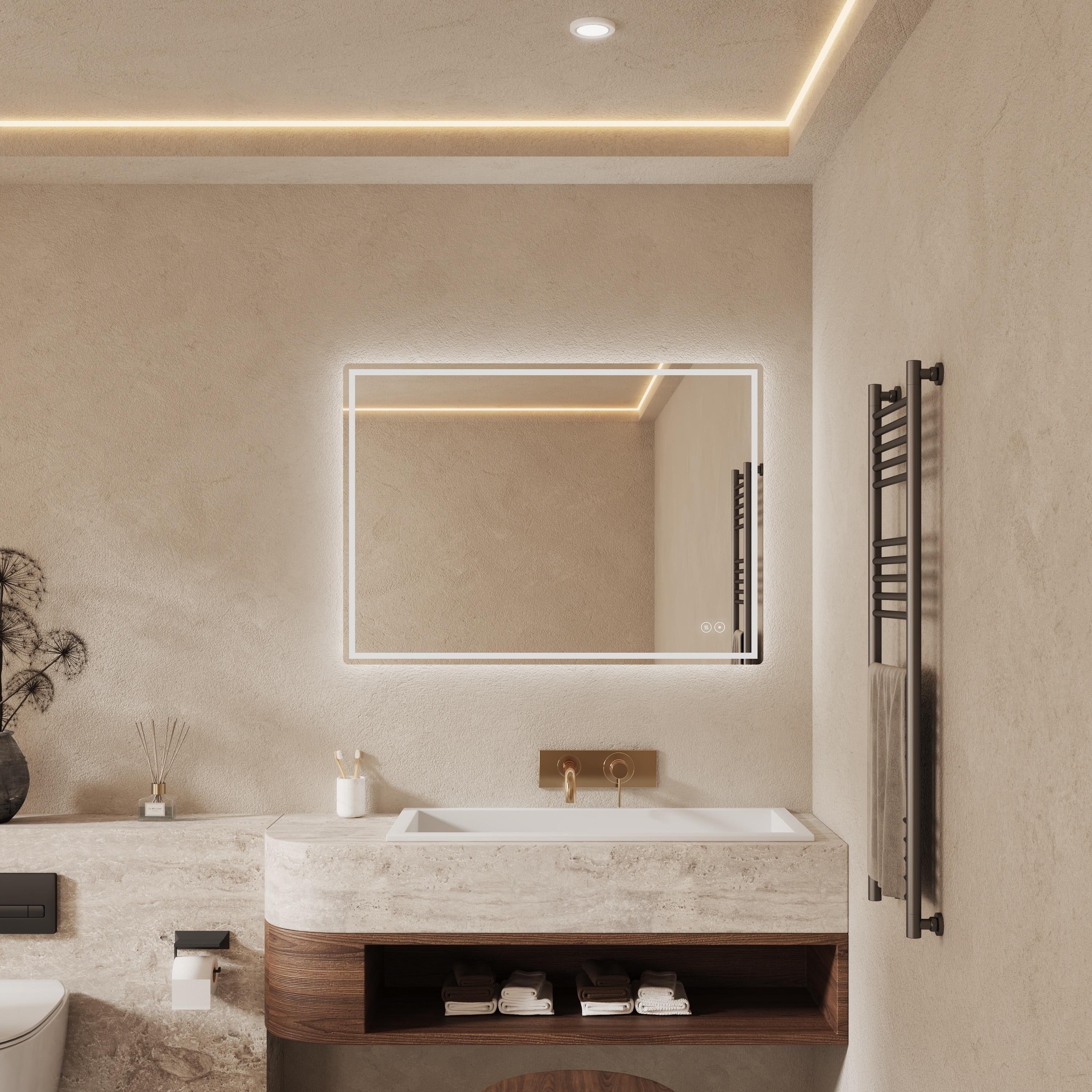 CB HOME LED Bathroom Mirror, Lighted Wall Mounted Mirror, Frameless Vanity Mirror, Anti-Fog, Dimmable,Three Color