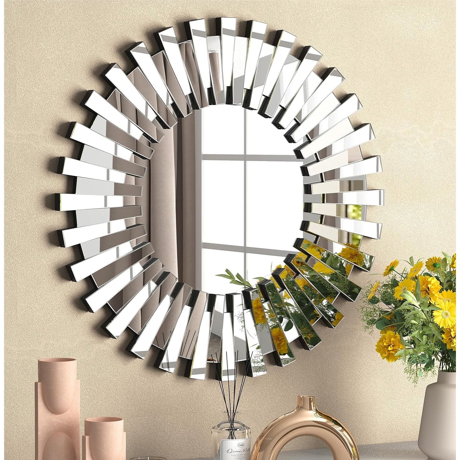 Round Sunburst Accent Wall Mirror Silver Decor Mirror