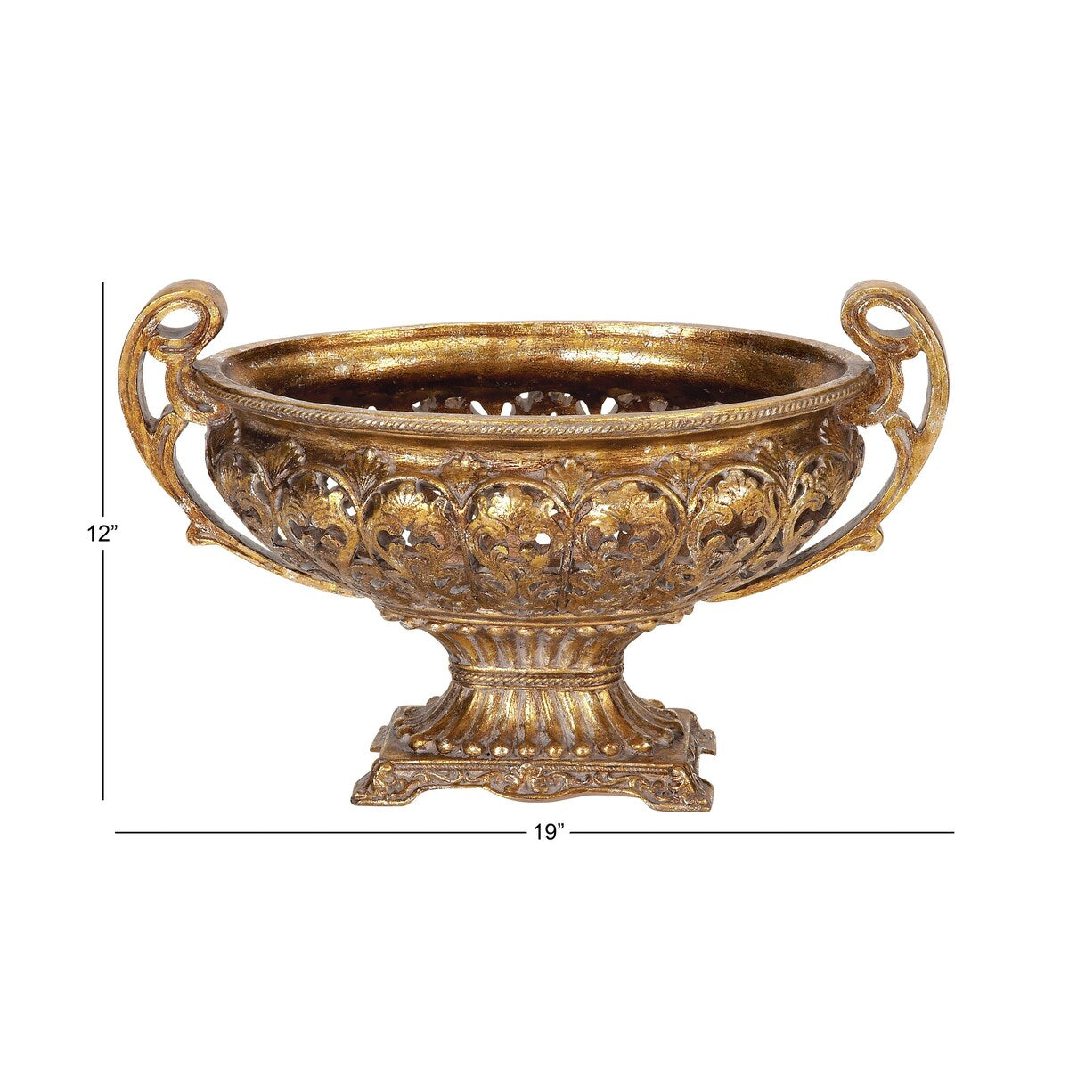 Polystone Ornate Decorative Decorative Bowl with Handles - Gold - Roche River Decor