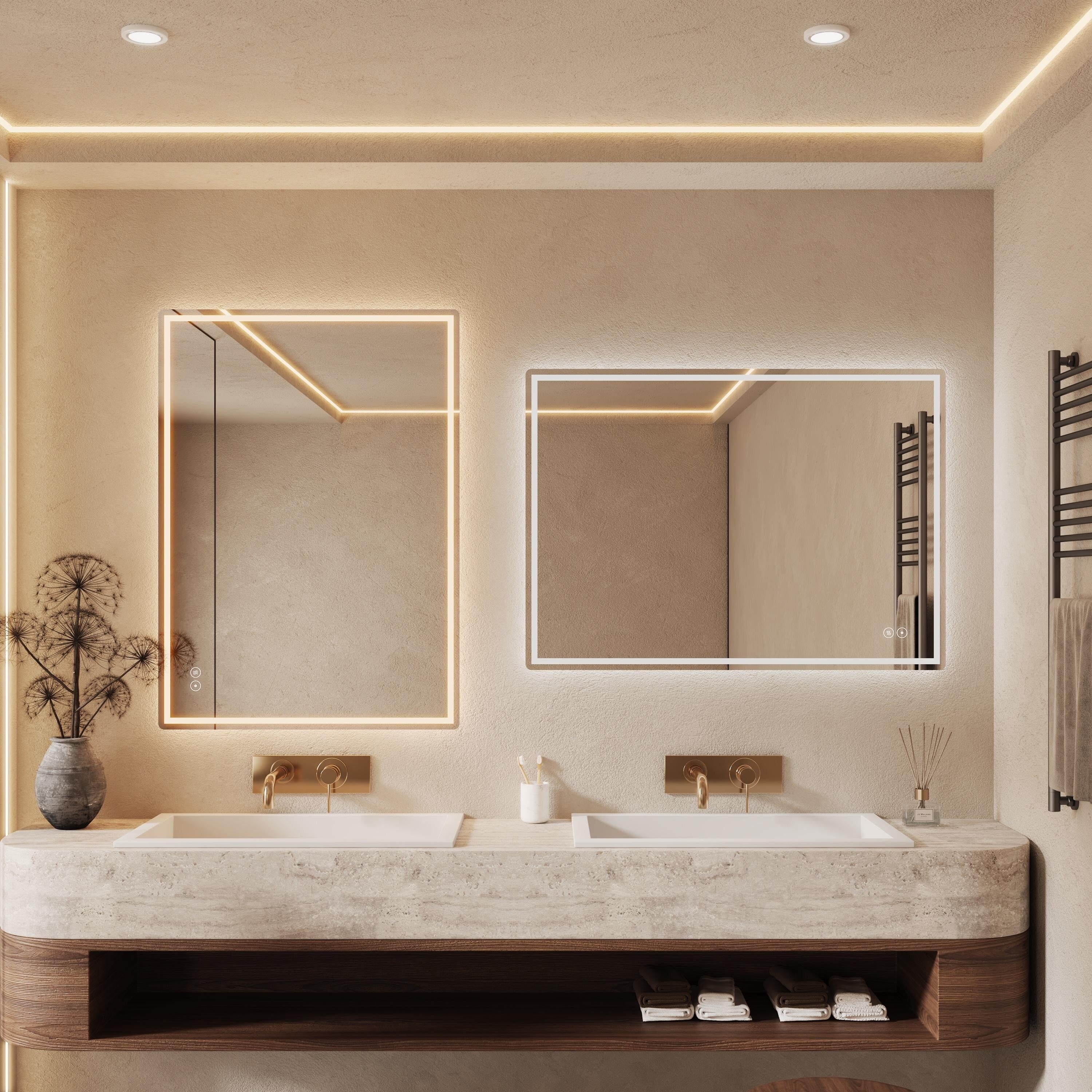 CB HOME LED Bathroom Mirror, Lighted Wall Mounted Mirror, Frameless Vanity Mirror, Anti-Fog, Dimmable,Three Color