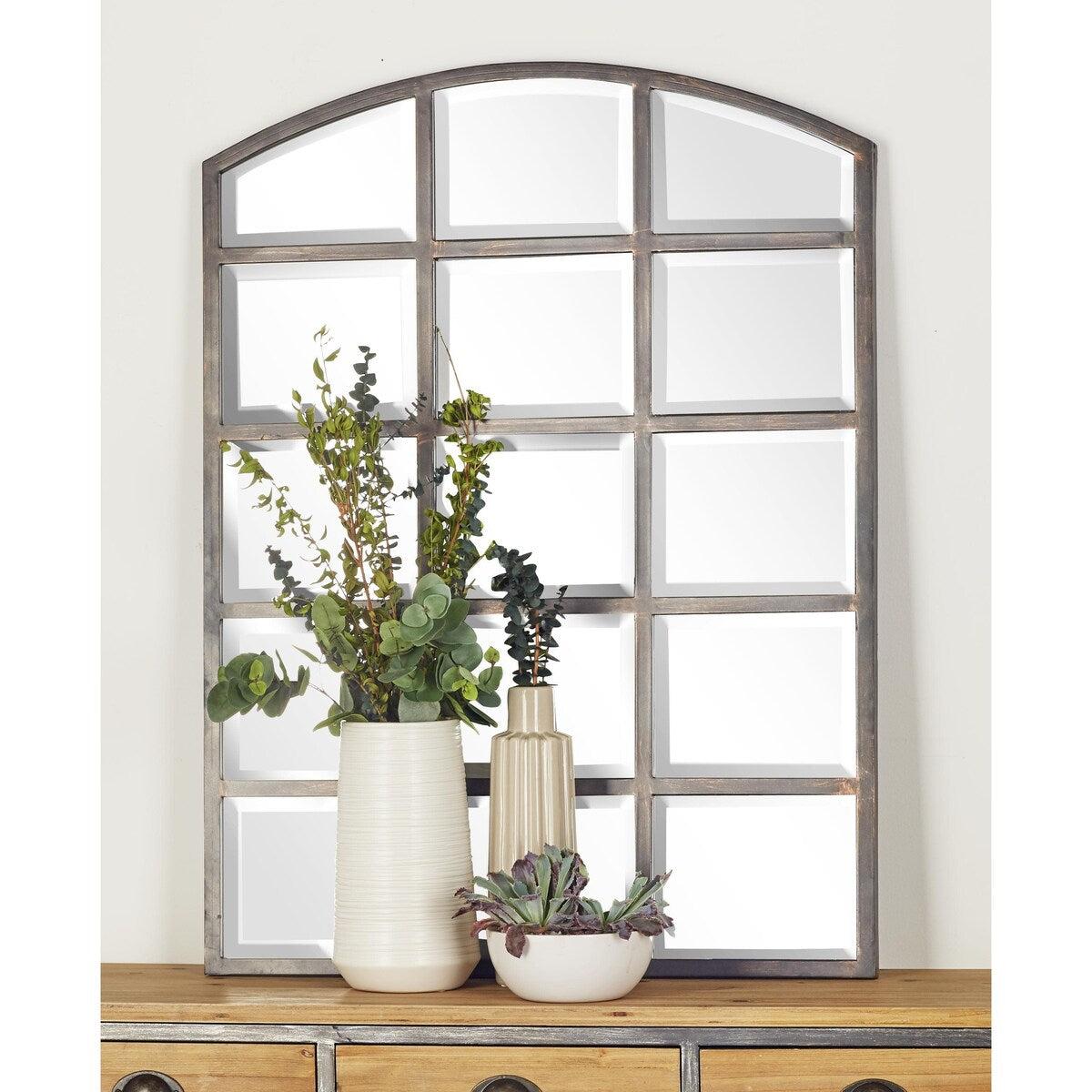 Metal Window Pane Inspired Room Wall Mirror with Arched Top - Roche River Decor