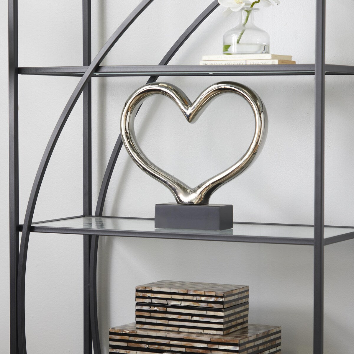 Ceramic Heart Decorative Sculpture with Black Base - Silver - The Novogratz