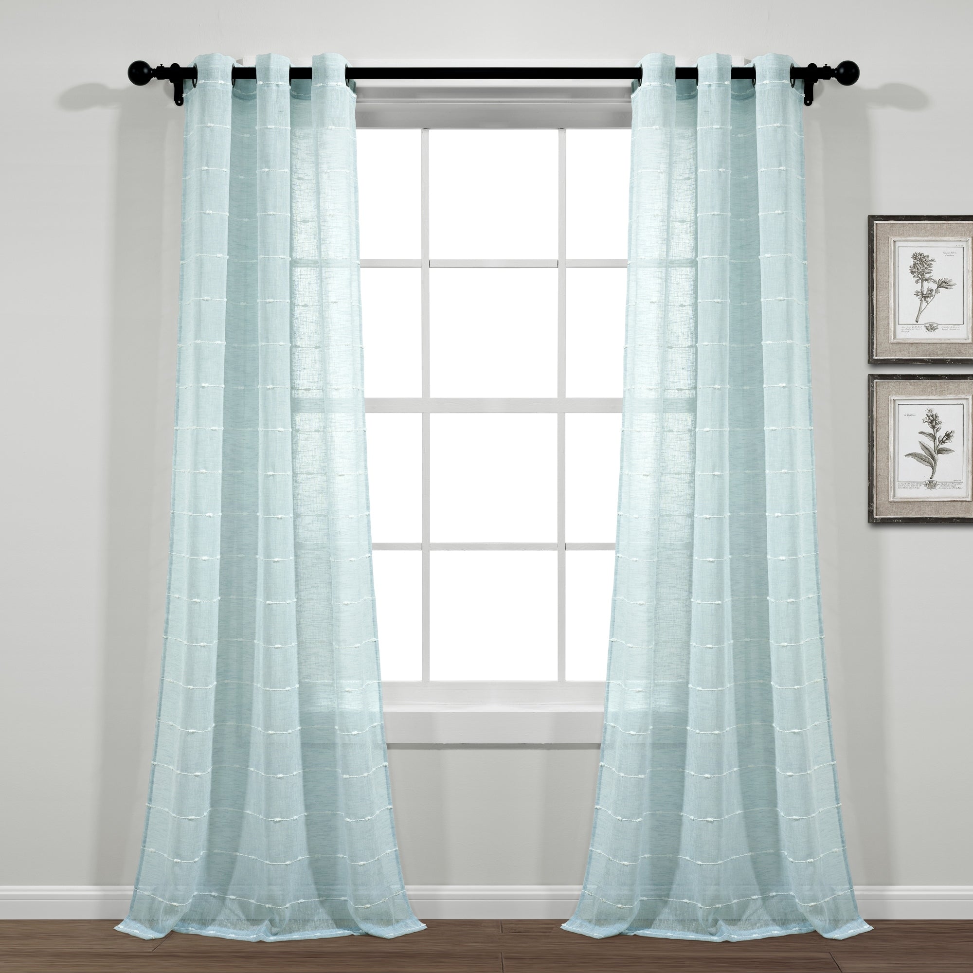 Lush Decor Farmhouse Textured Grommet Sheer Window Curtain Panel Pair