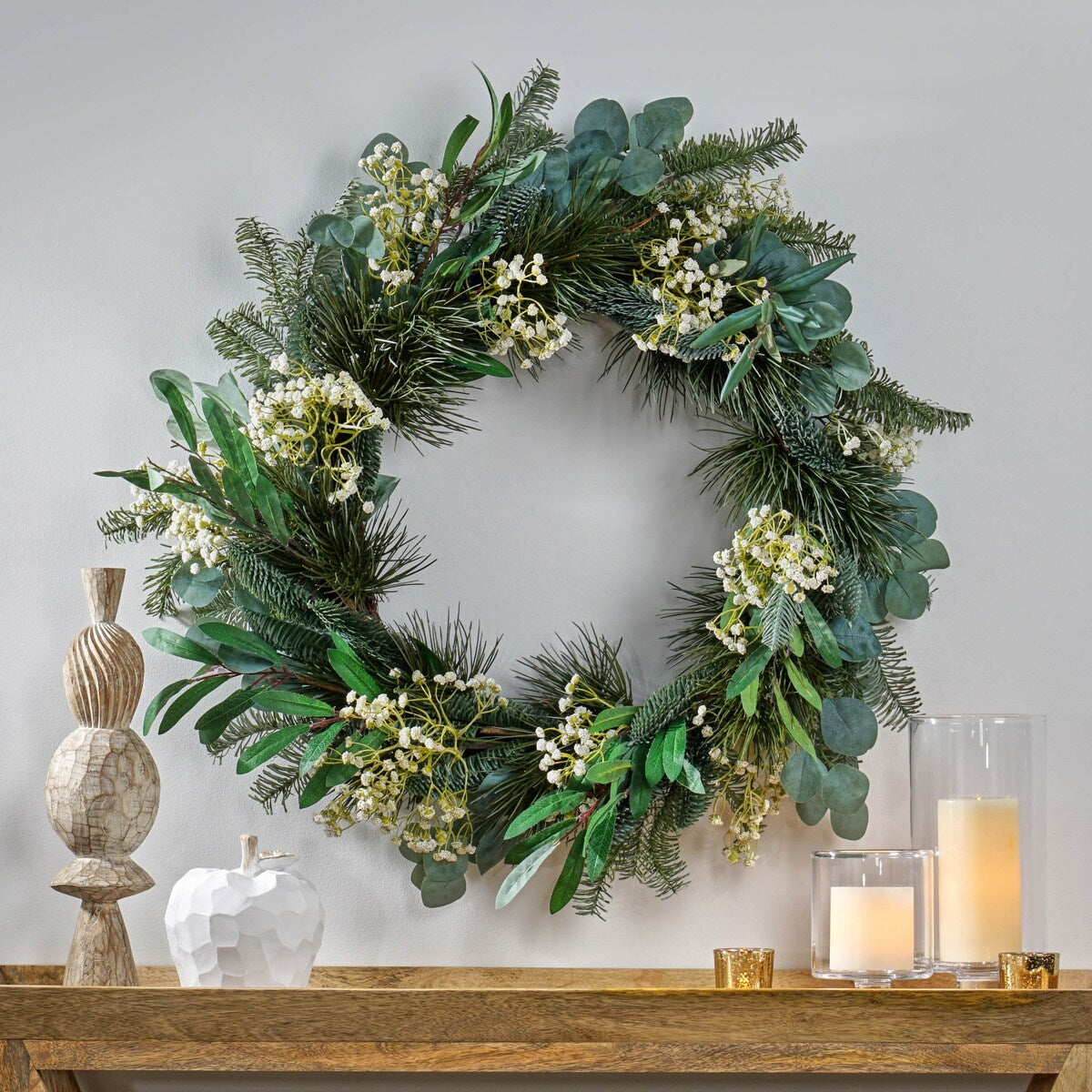 30In Eucalyptus Leaves, Pine Twigs, Stars Wreath - As Picture Show