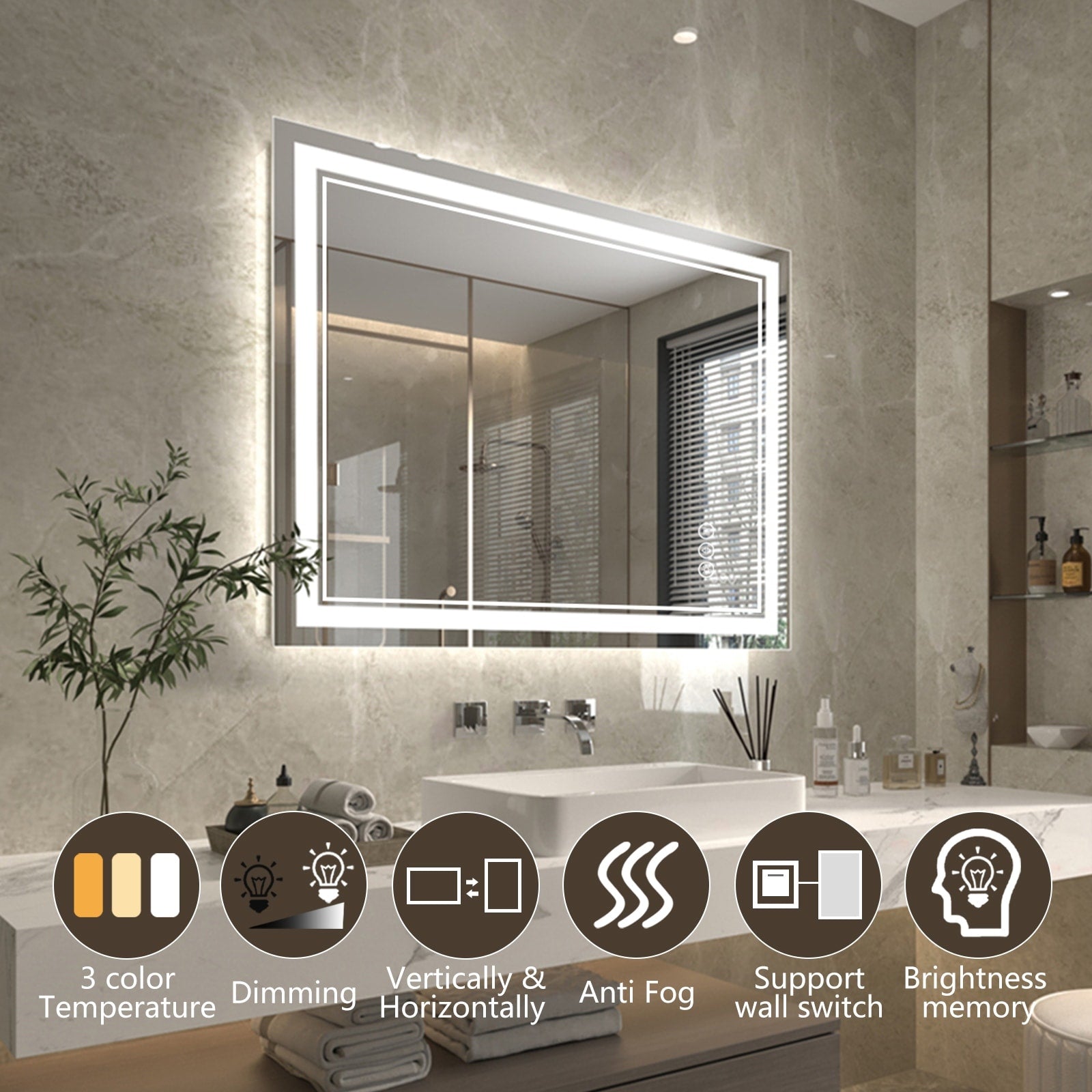 ExBrite Anti-Fog LED Bathroom Mirror with Endless Dimming