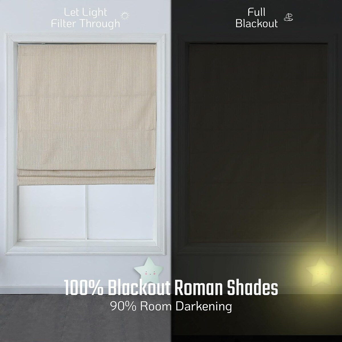 Roman Shades for Windows, 100% Blackout Shades, Cordless Pull DownWindow Shades, Shades for Indoor Windows