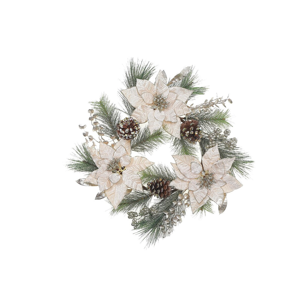 Poinsettia And Pinecone Wreath - Multi