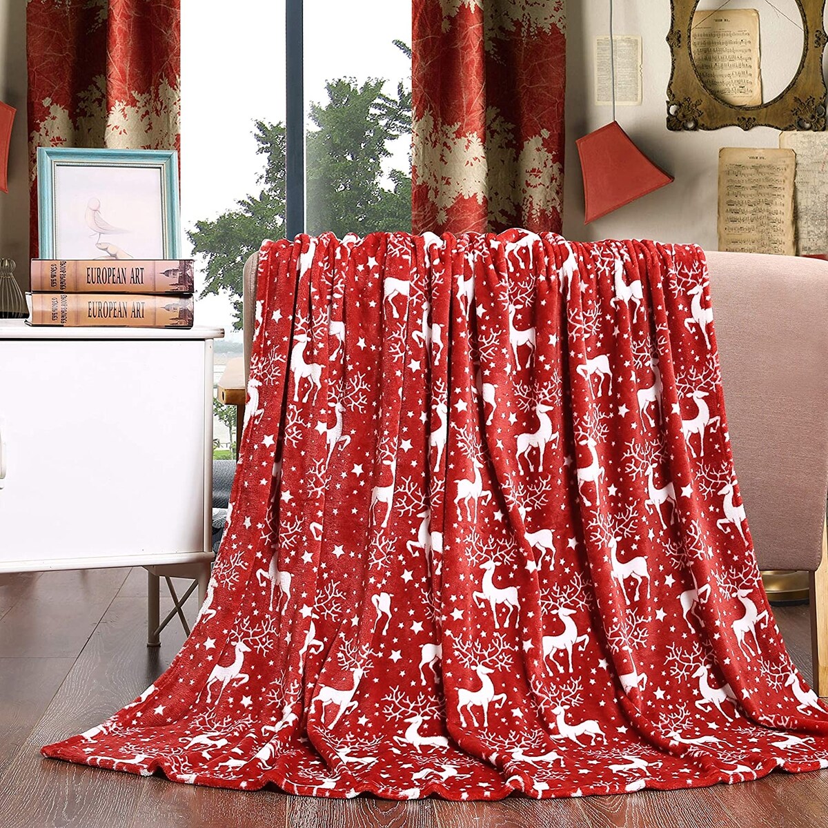 NobleHouse Velvet Touch Holiday Throw Fleece Blanket (50 x 60) - Reindeer