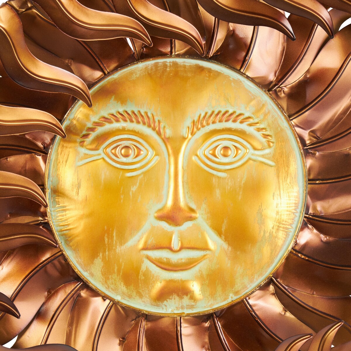 Metal Sun Home Wall Decor with Gold Sun Face and Folded Wavy Rays - Copper - Roche River Decor