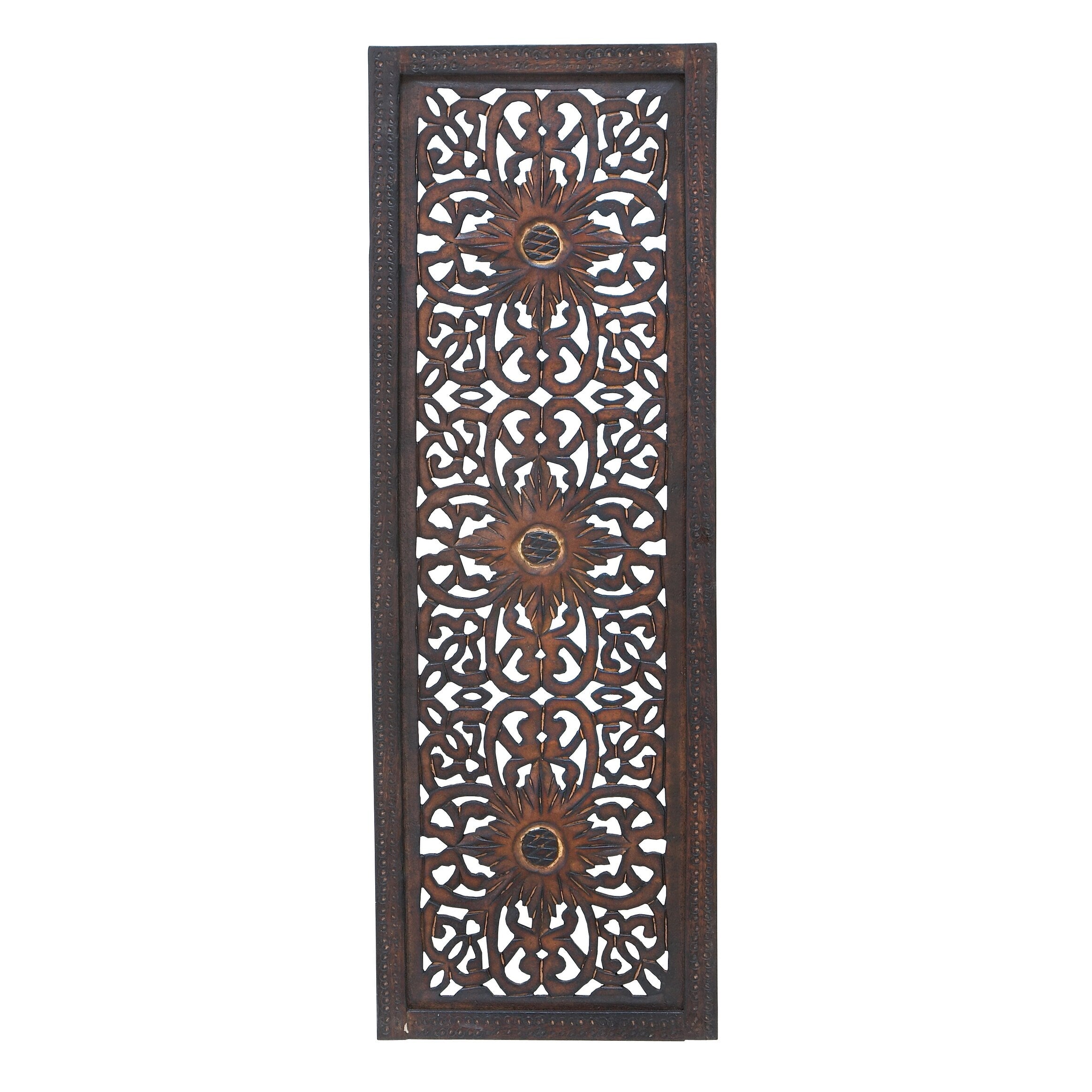 Benzara Floral Hand Carved Wooden Wall Panels, Assortment of Two, Brown