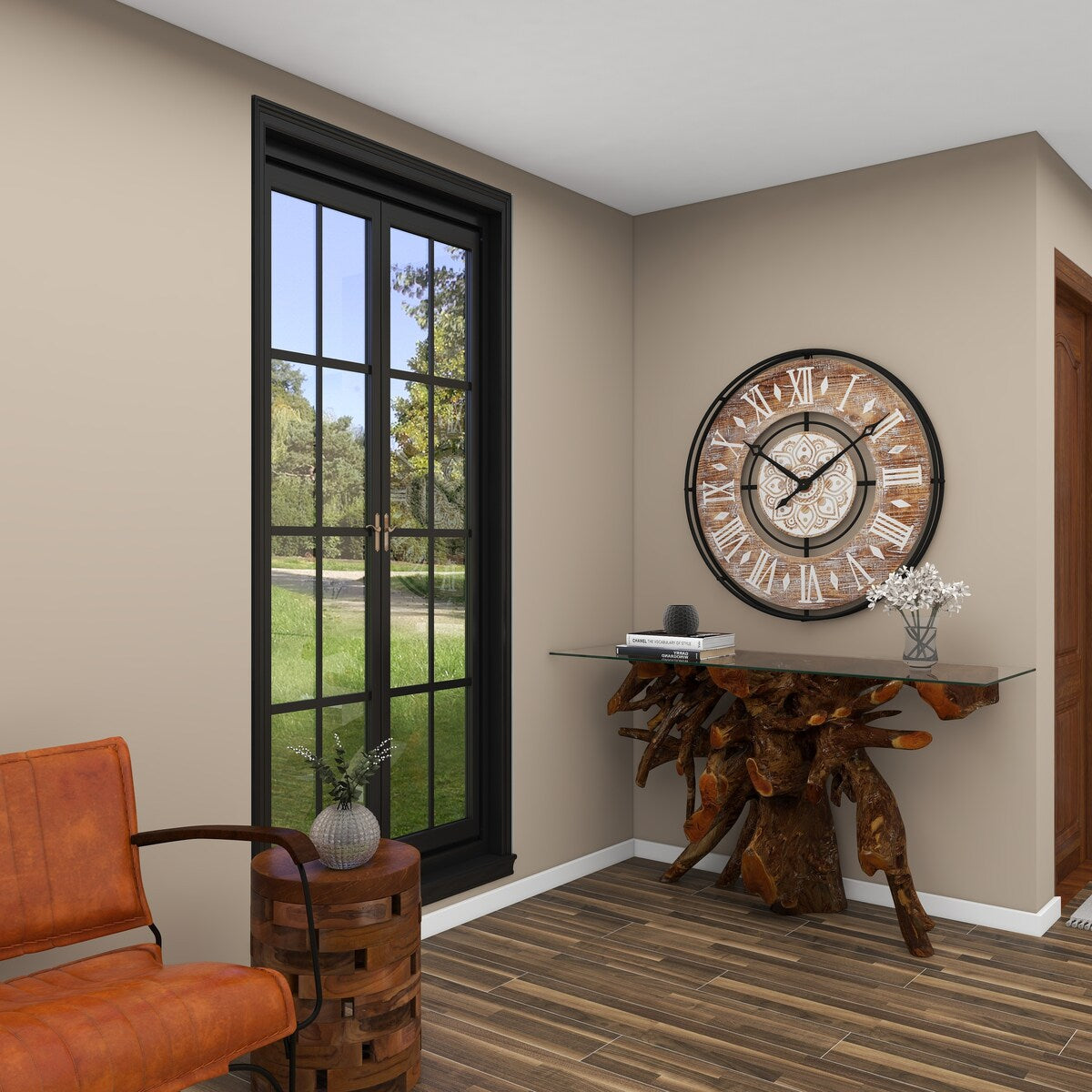 Metal Decorative Wall Clock with Wood Accents - Brown - Roche River Decor