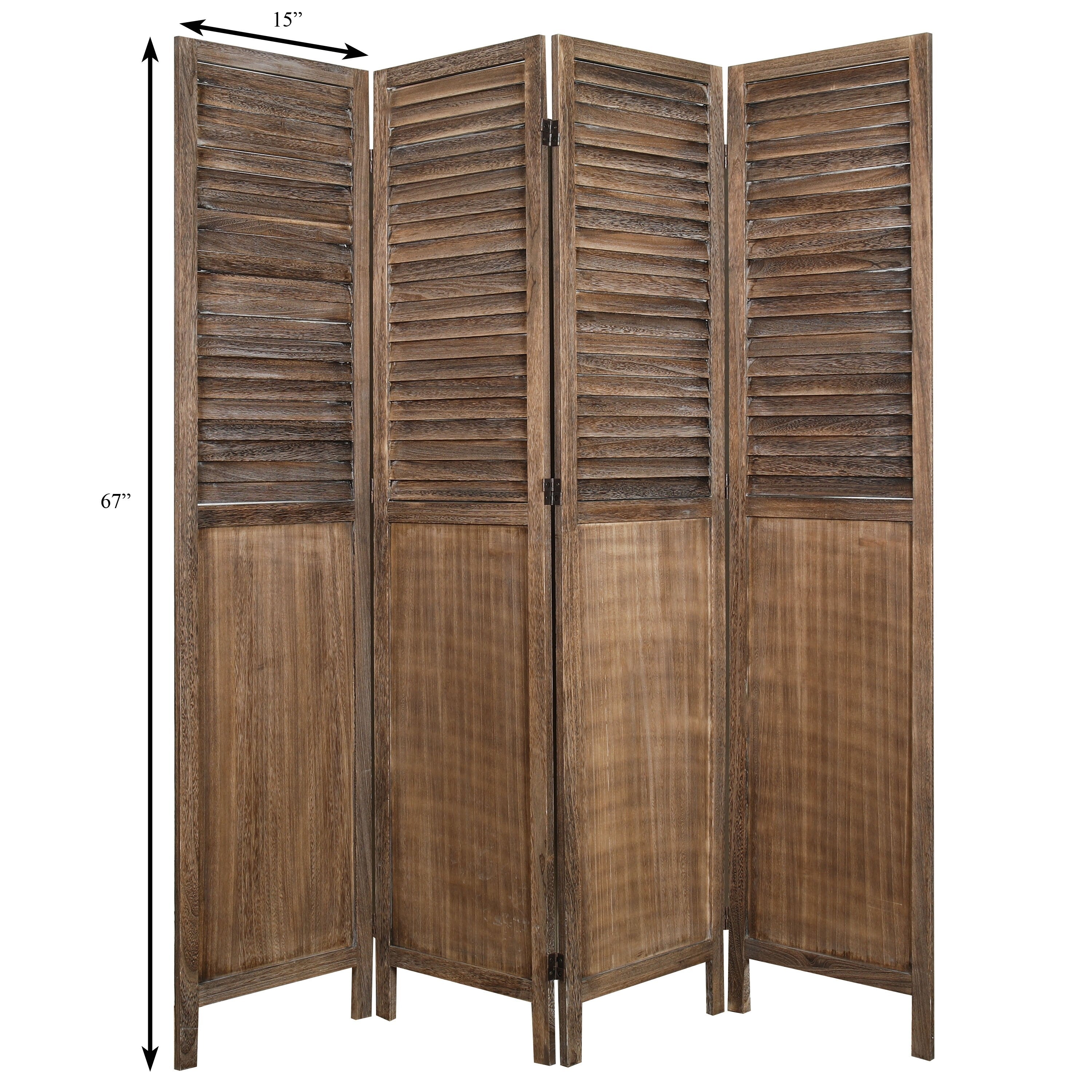 Proman Products Rancho Shutter 4 Panel Room Divider , Folding Screen, Privacy Screen, Paulownia Wood, Rustic Brown