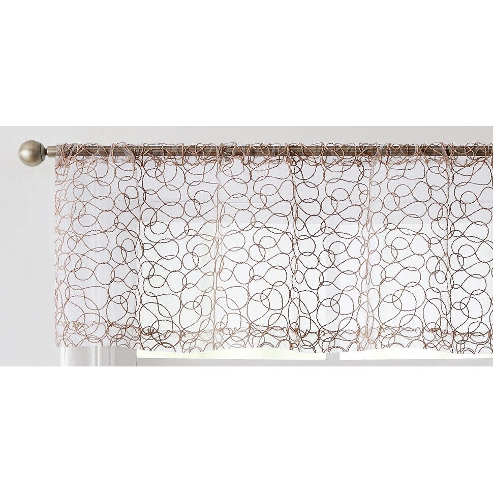 HLC.me Audrey Embroidered Sheer Voile Window Curtain Short Rod Pocket Tiers Valance Kitchen, Small Windows and Bathroom