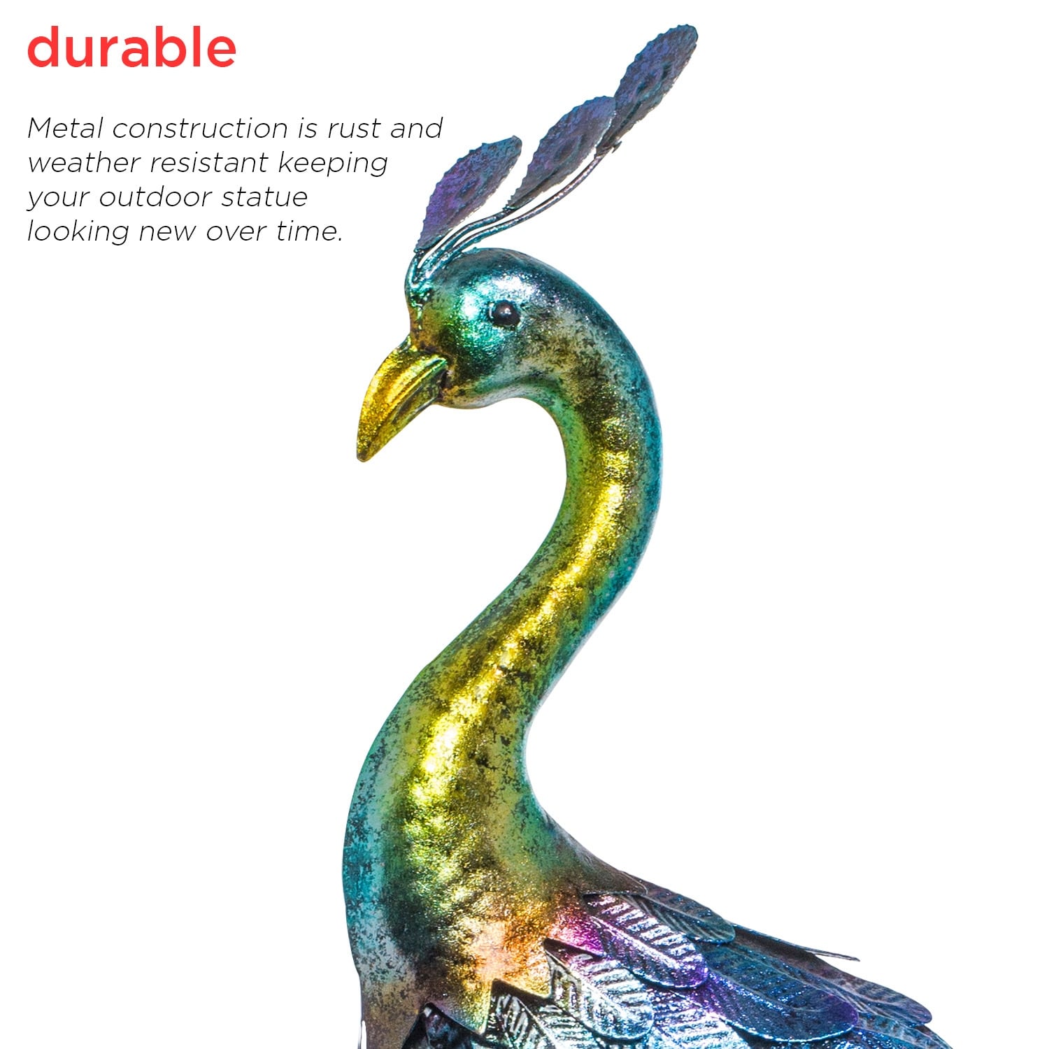 Alpine Corporation 23 Tall Outdoor Metallic Peacock Tail Spread Yard Statue Decoration, Multicolor