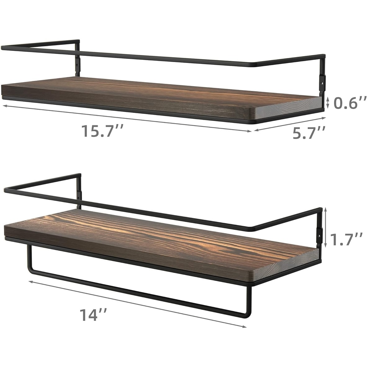 Wall Mounted Floating Shelves with Metal Frame and Towel Rack, Set of 2