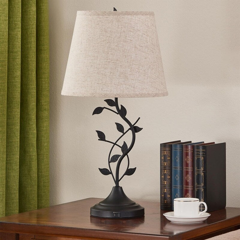 Traditional Tall Vintage Table Lamp USB Rechargeable Nightstand Light - 9.8D x 9.8W x 24.4H