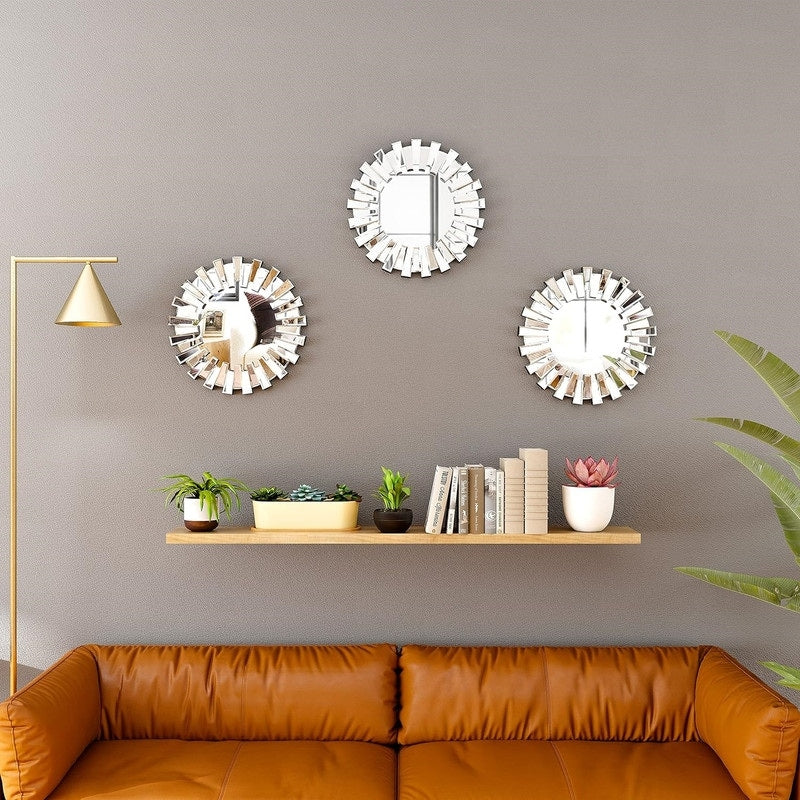 Round Sunburst Accent Wall Mirror Silver Decor Mirror