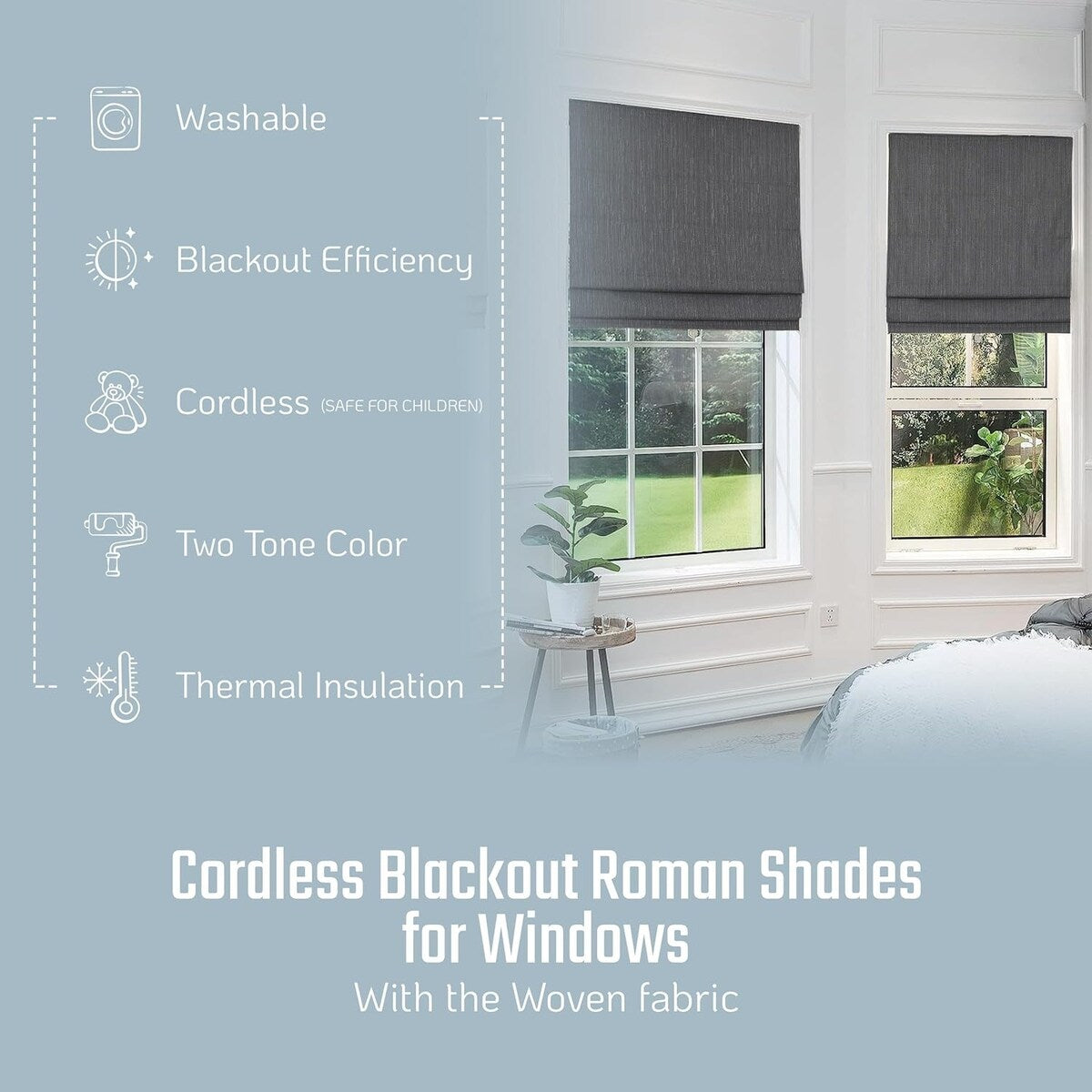 Roman Shades for Windows, 100% Blackout Shades, Cordless Pull DownWindow Shades, Shades for Indoor Windows