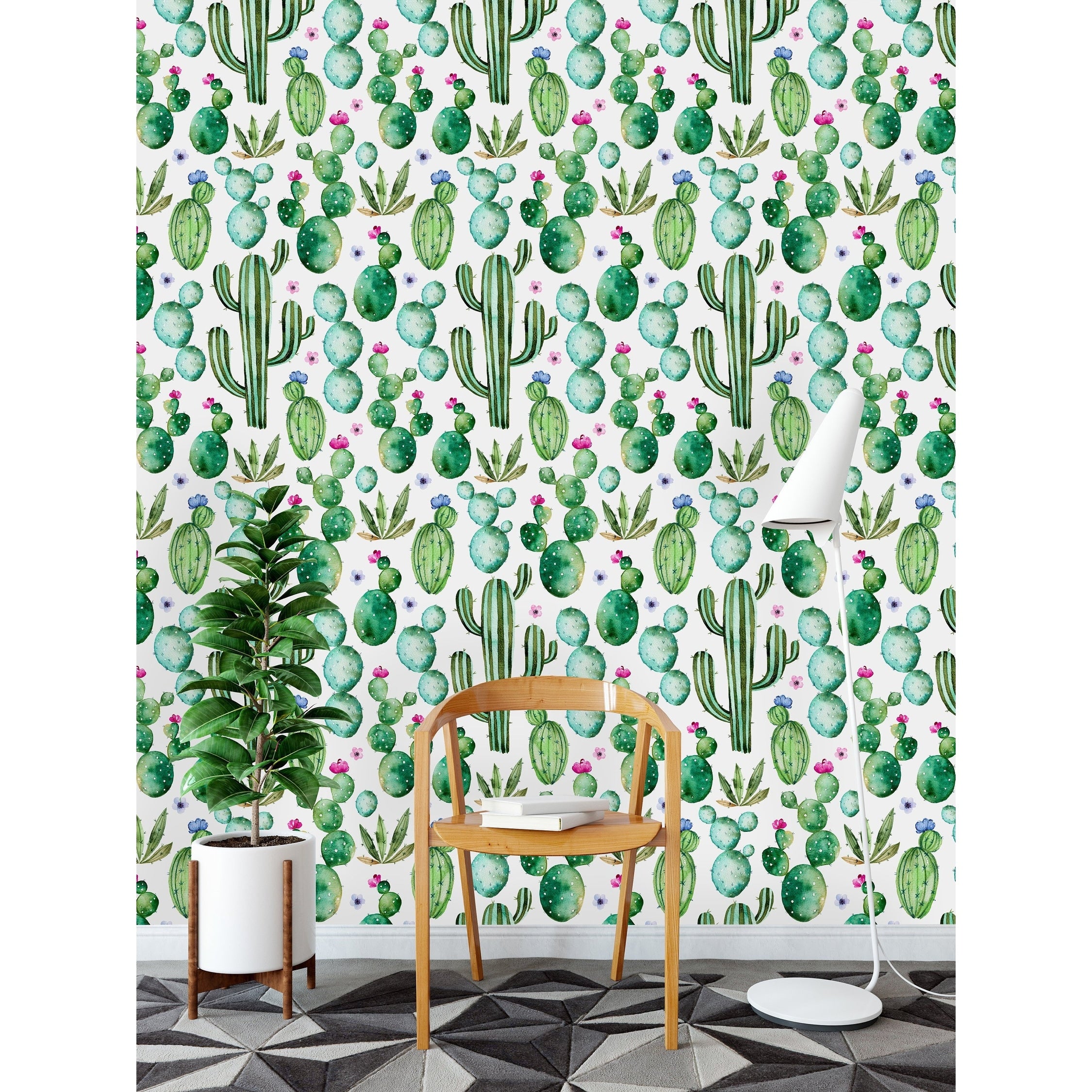 Hand Painted Watercolor Cactus Removable Wallpaper