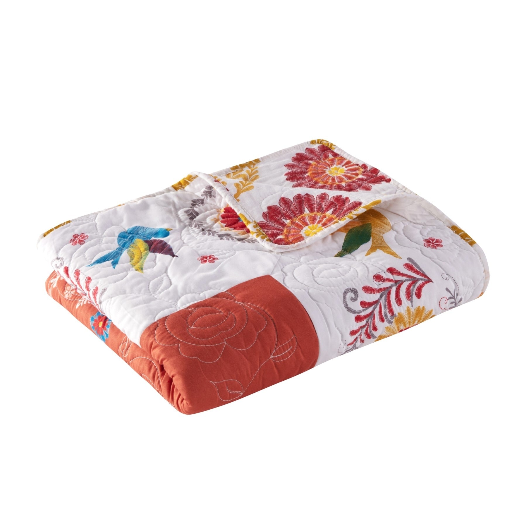 Barefoot Bungalow Topanga Orange Bohemian Floral Quilted Throw Blanket