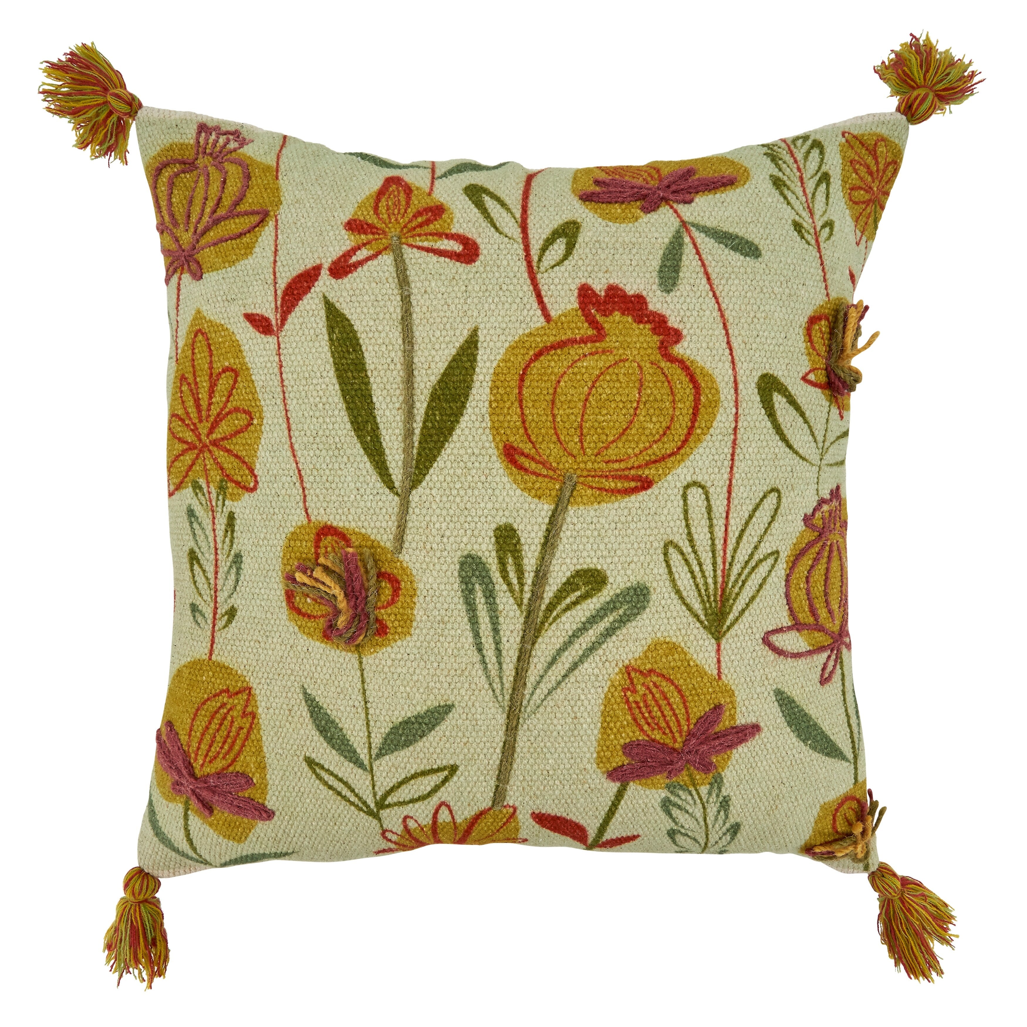 Throw Pillow With Embroidered Flowers