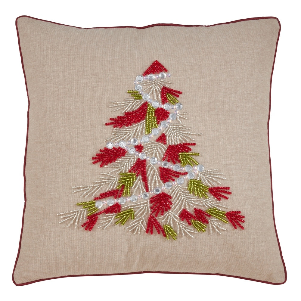 Throw Pillow With Beaded Christmas Tree Design