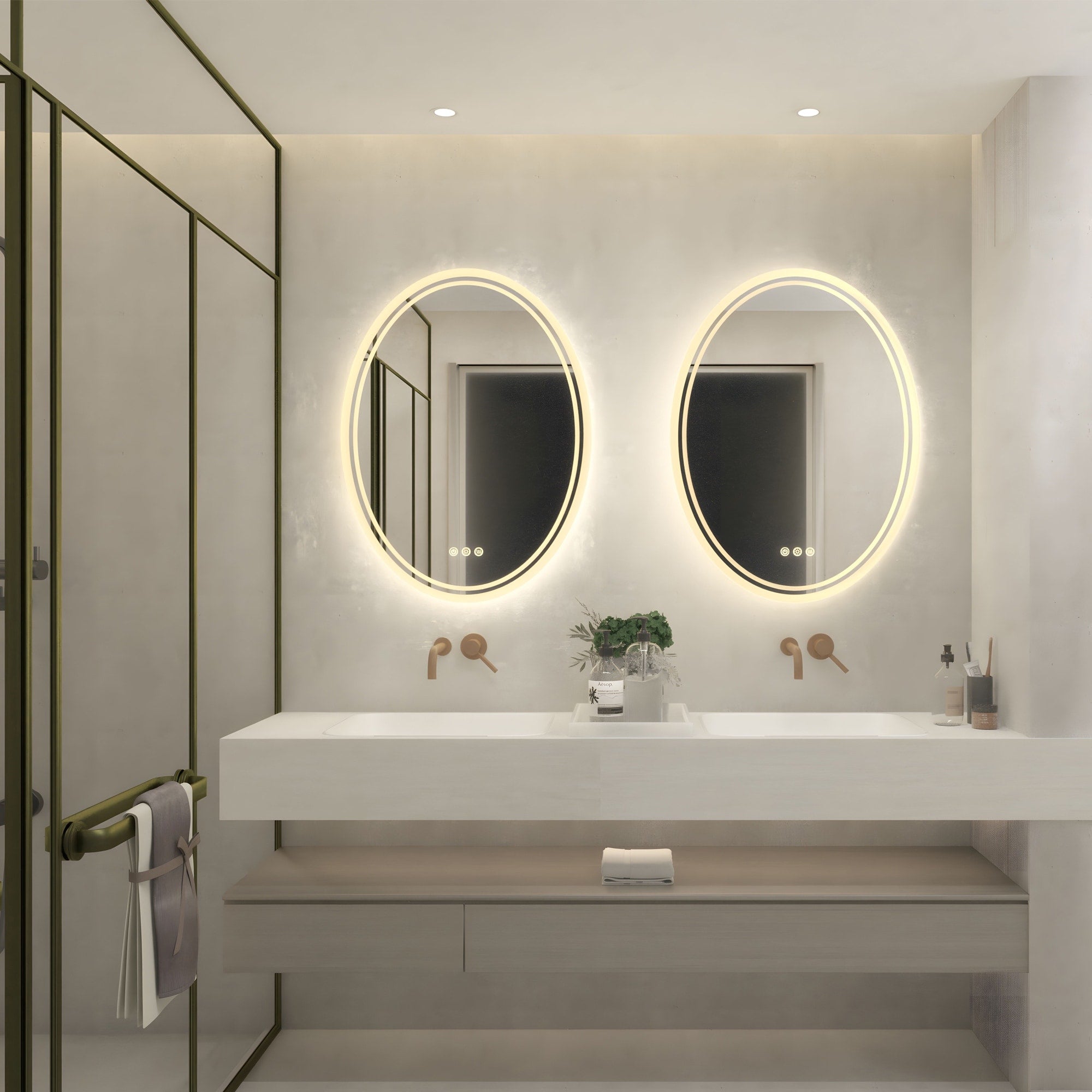 LED Backlit Bathroom Vanity Mirror Wall Mounted Anti-Fog Oval Touch