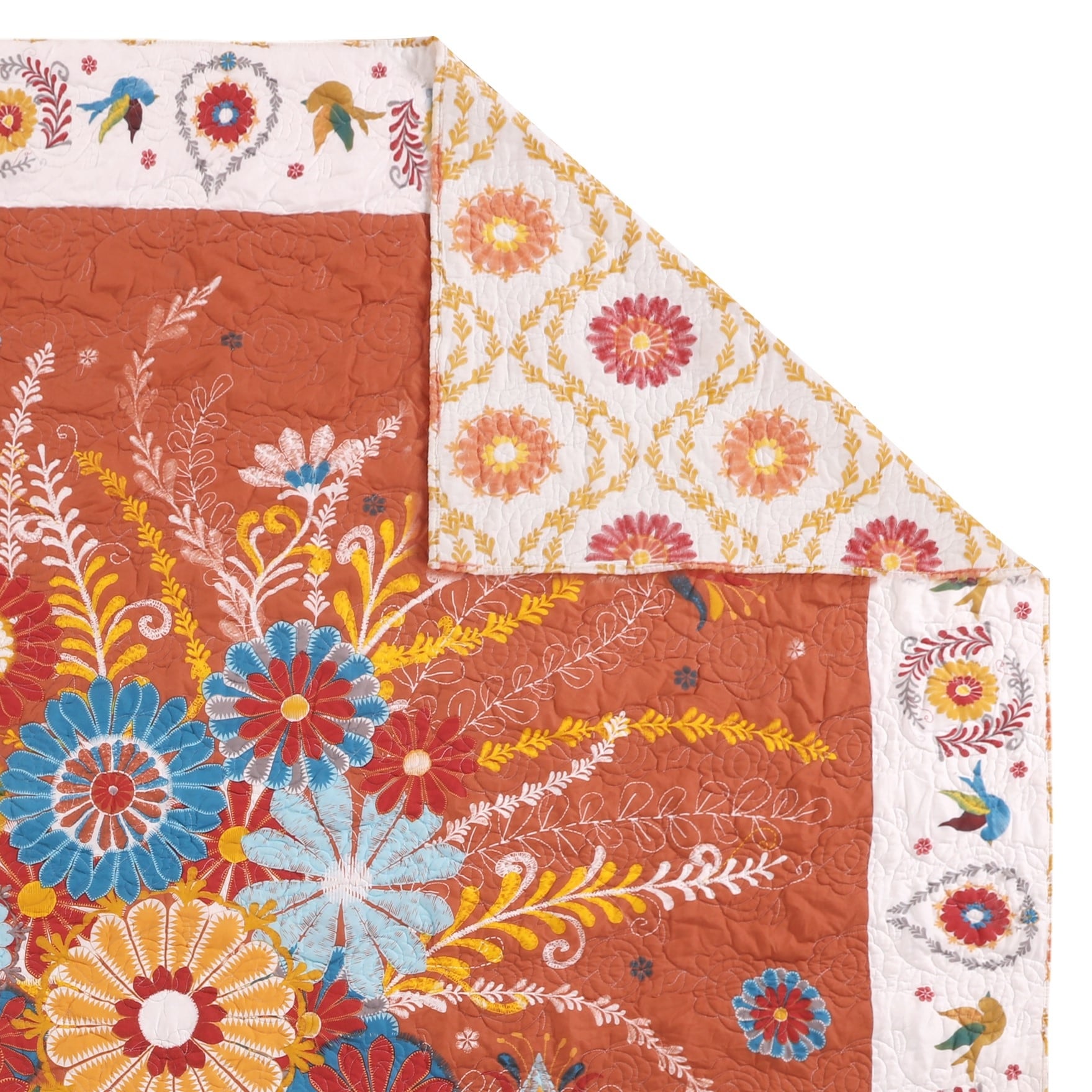 Barefoot Bungalow Topanga Orange Bohemian Floral Quilted Throw Blanket